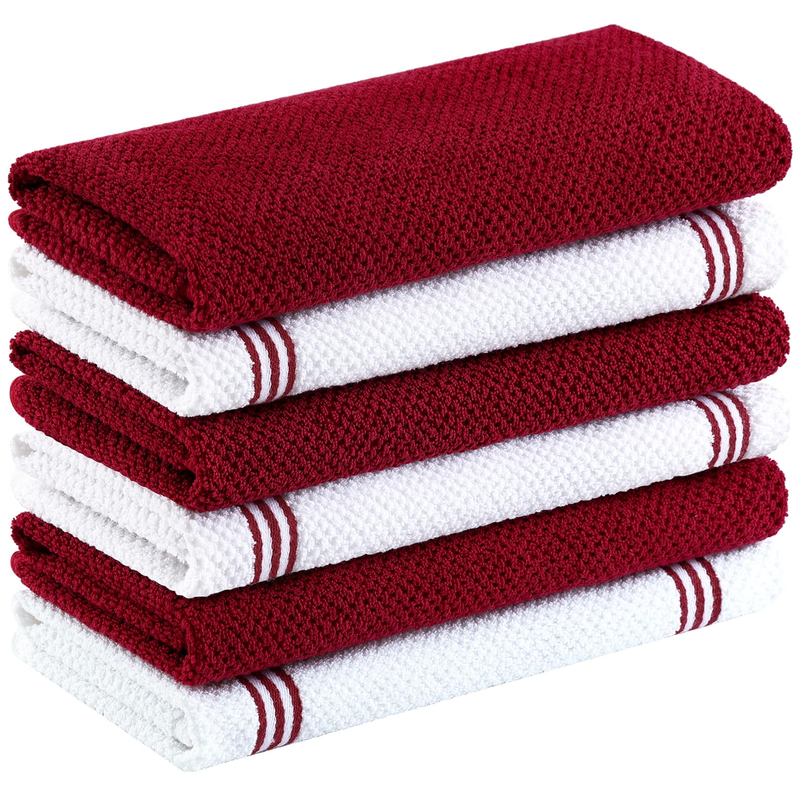 Photo 1 of Homaxy Dual Design Cotton Kitchen Towels(16" x 26", 6 Pack), Red