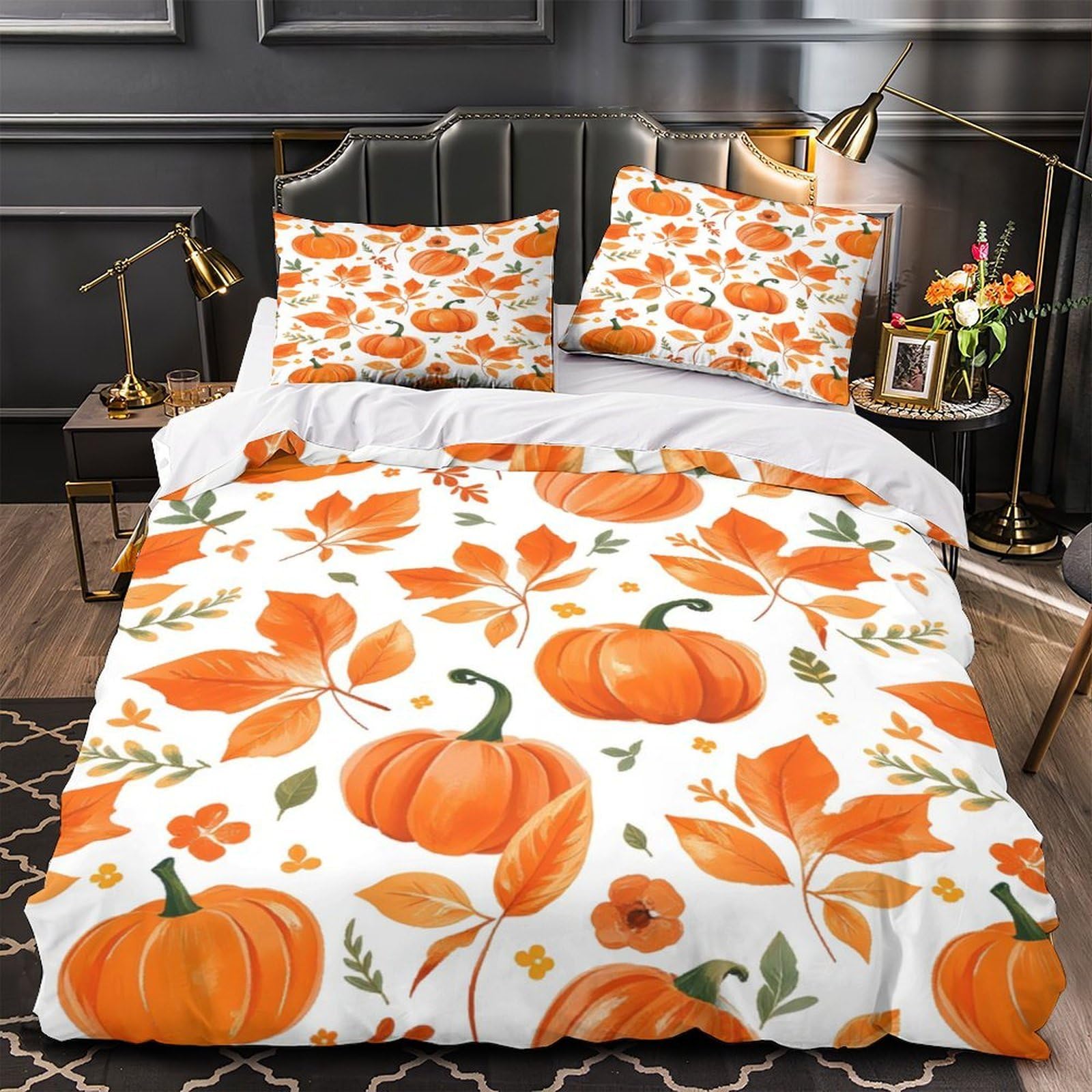 MMDASBVPE Autumn Pumpkins Duvet Cover 3D Design Printed Durable 3 Pieces Bedding Set Zipper Quilt Cover Premium Washable for Adults Kids Women Teens Youth Girls Boys Single（140x200cm）