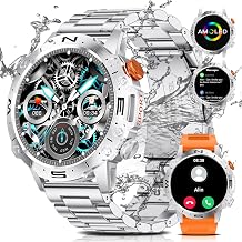 Military Smart Watch for Men(Answer/Dial Calls),1.43'' AMOLED Outdoor Fitness Tracker with 126+ Sports Modes,5ATM Waterproof 460 mAh Battery Heart Rate/SpO2/Blood Pressure for Android iOS,2 Straps