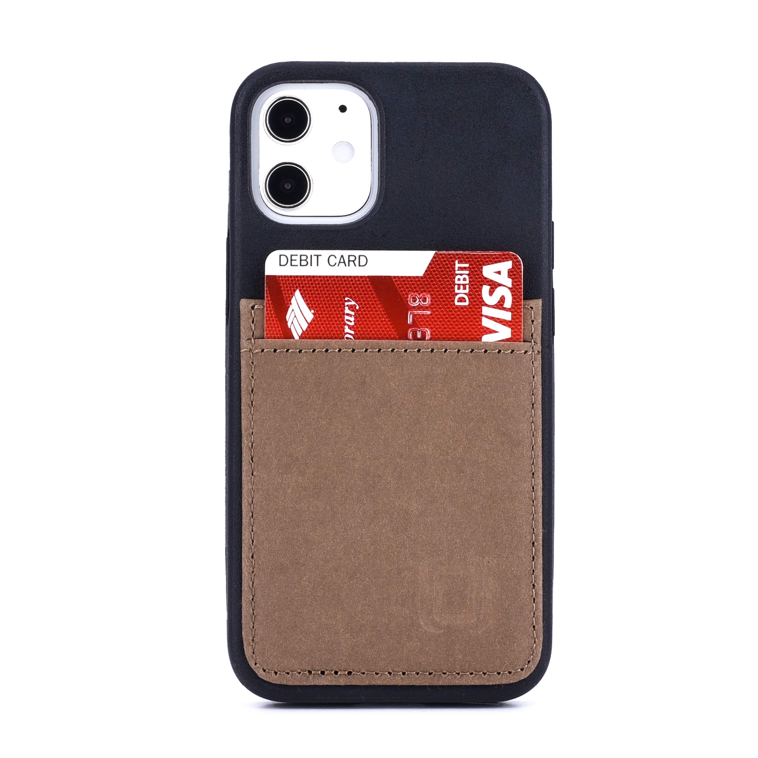 Dockem - Custodia a Portafoglio BIO per iPhone 12 mini: Materiali Sensibili, Montaggio Magnetico e 1 Scomparti Carte di Credito (M2B da 5.4", Nero e Marrone Chiaro)