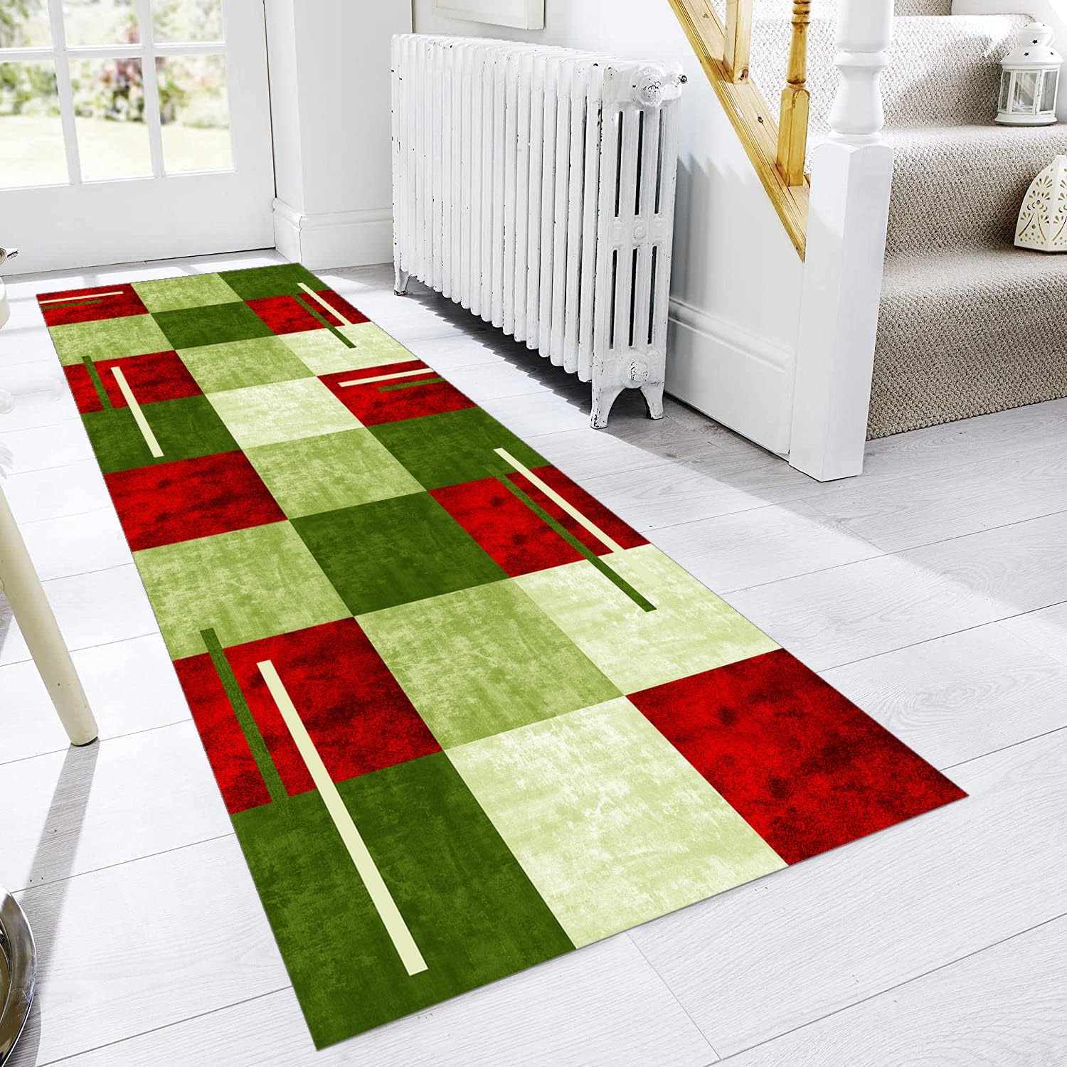 Teppich Läufer Lang Rot Grün Flur Küche rutschfest waschbar Teppichmatten Modern Design Küchenläufer 80X160cm Küchenteppich Meterware Esszimmer Schlafzimmer Wohnzimmer Schmutzfangmatte