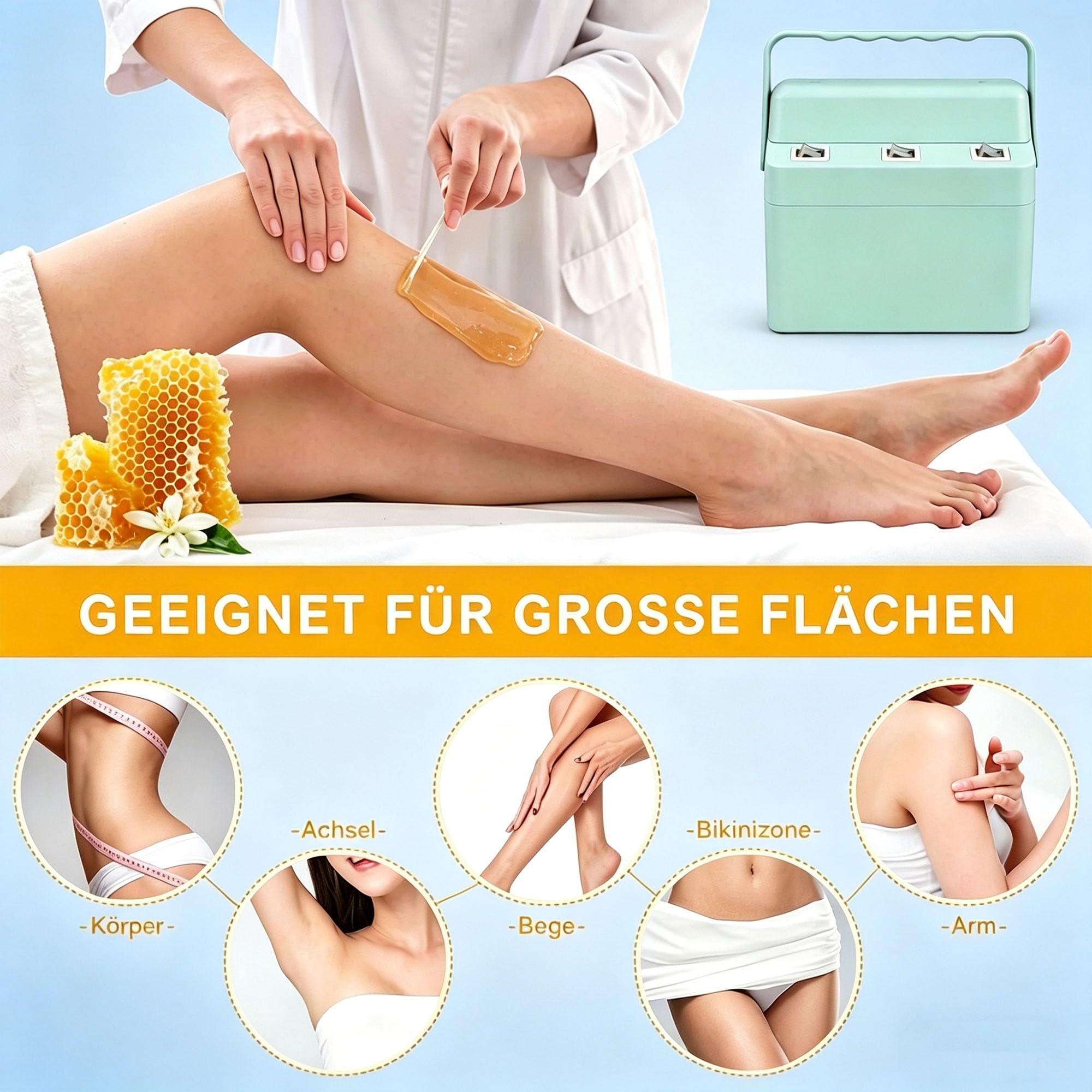 3-in-1-Roll-on-Wachs-Set, schnell aufheizendes Wachsschmelzgerät mit 3 Nachfüllrollen mit Honigwachs, Wachsroller-Heizset für die Ganzkörper-Haarentfernung (Grün, 3 in 1)