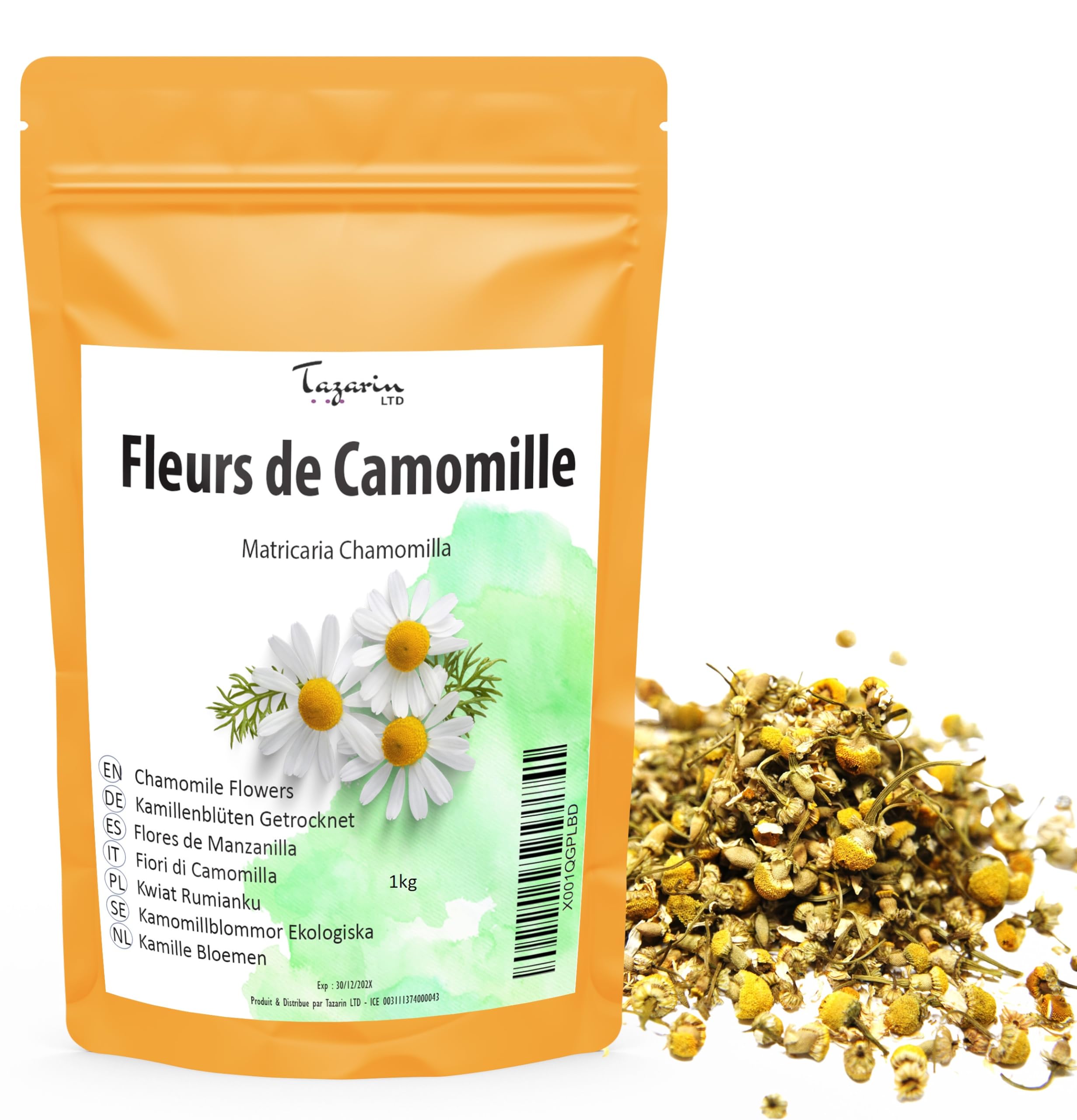 1kg Fleurs de Camomille - Infusion de Camomille - Matricaria Chamomilla - Arôme & Goût Intense - 100% Naturel, Pur et Sans Additifs | Qualité Supérieure - TazarinLtd