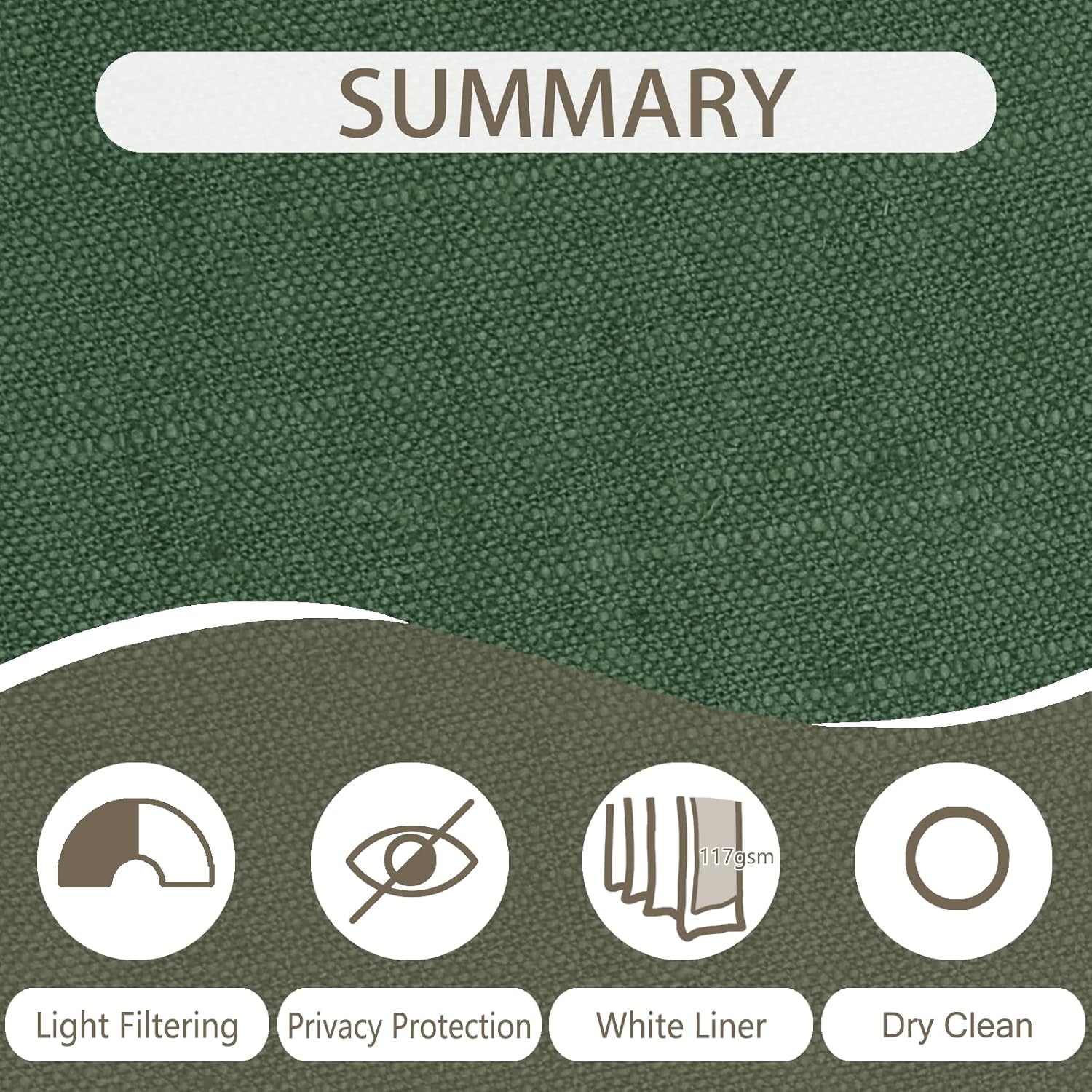 ChadMade Light Filtering Natural Drape Single Panel Curtain 84 Inch Length, Cotton Linen Blend Pinch Pleat Drape Privacy Light Blocking Window Treatment, 54 x 84 Inches - Hunter Green