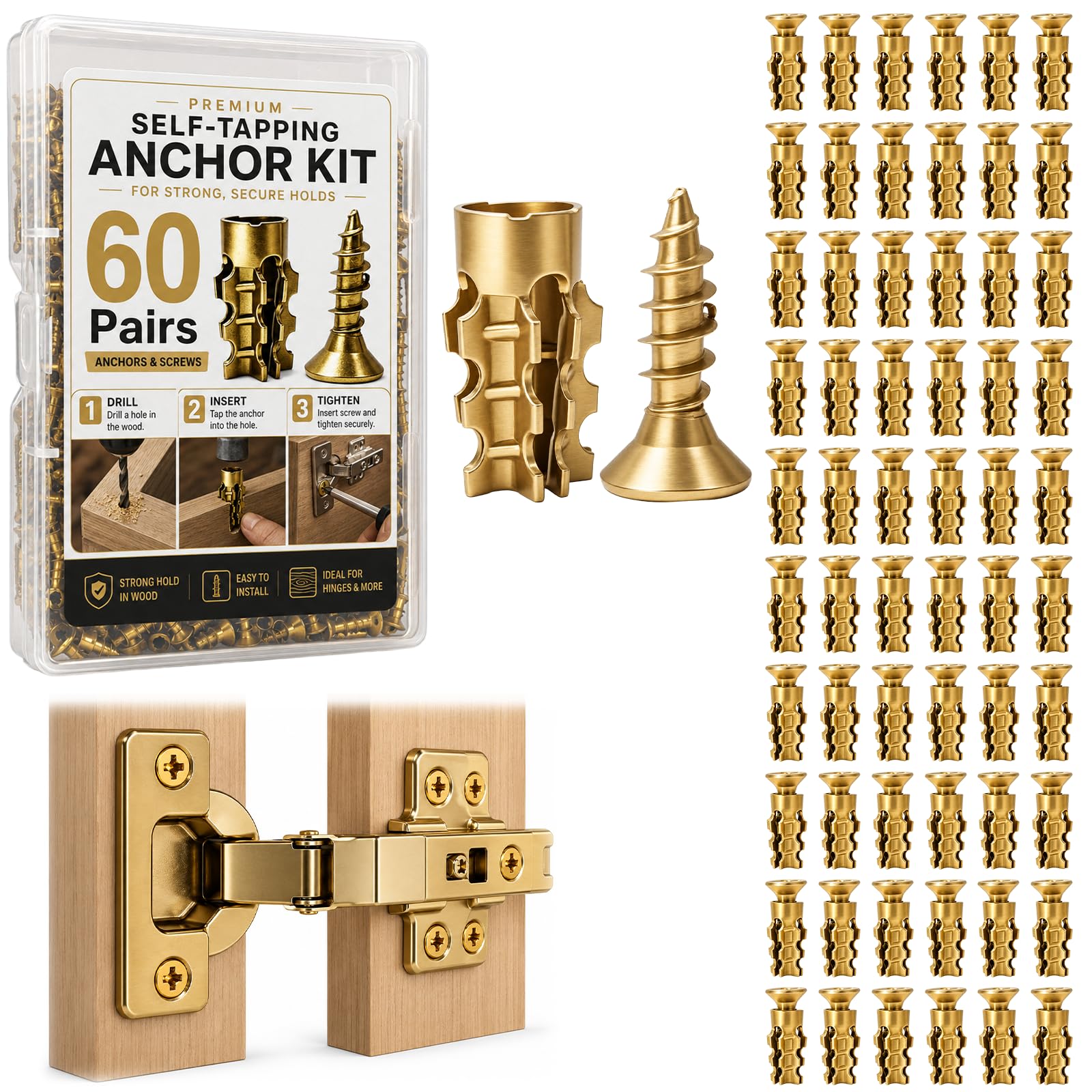 Hinge Repair Screw & Expansion Anchor Set, 6×14mm Short Expansion Screw Set for Door & Cabinet Hinge Screws Hole Repair, Suitable for Tiles, Stone and Wooden Boards