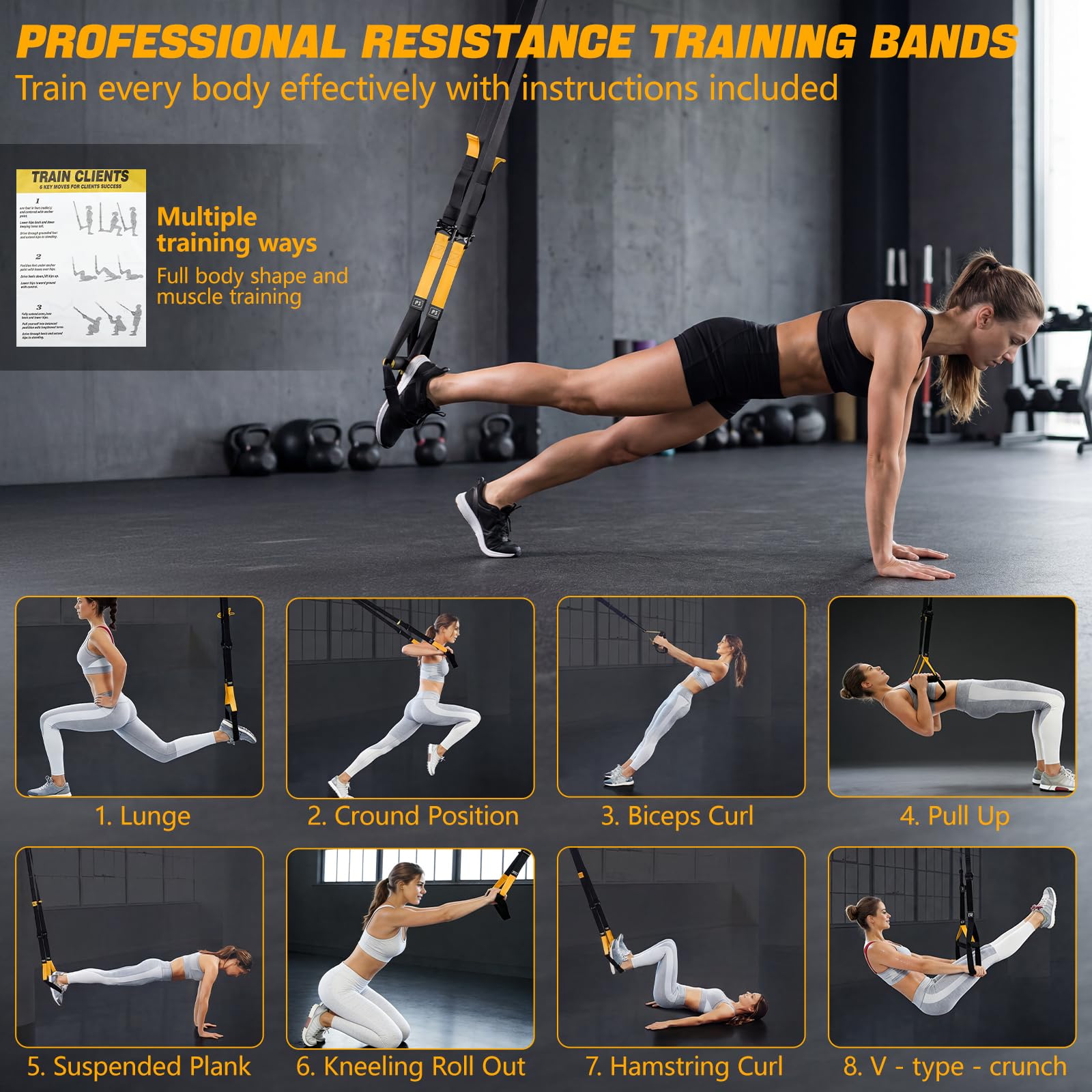 Sangles de Suspension Kit d'entraînement, Sangle Musculation,Sangles Trainer, Ensemble d'Entraînement Avec Ancrage de Porte Réglable pour Exercice Complet du Corps, capacité de charge de 400 kg