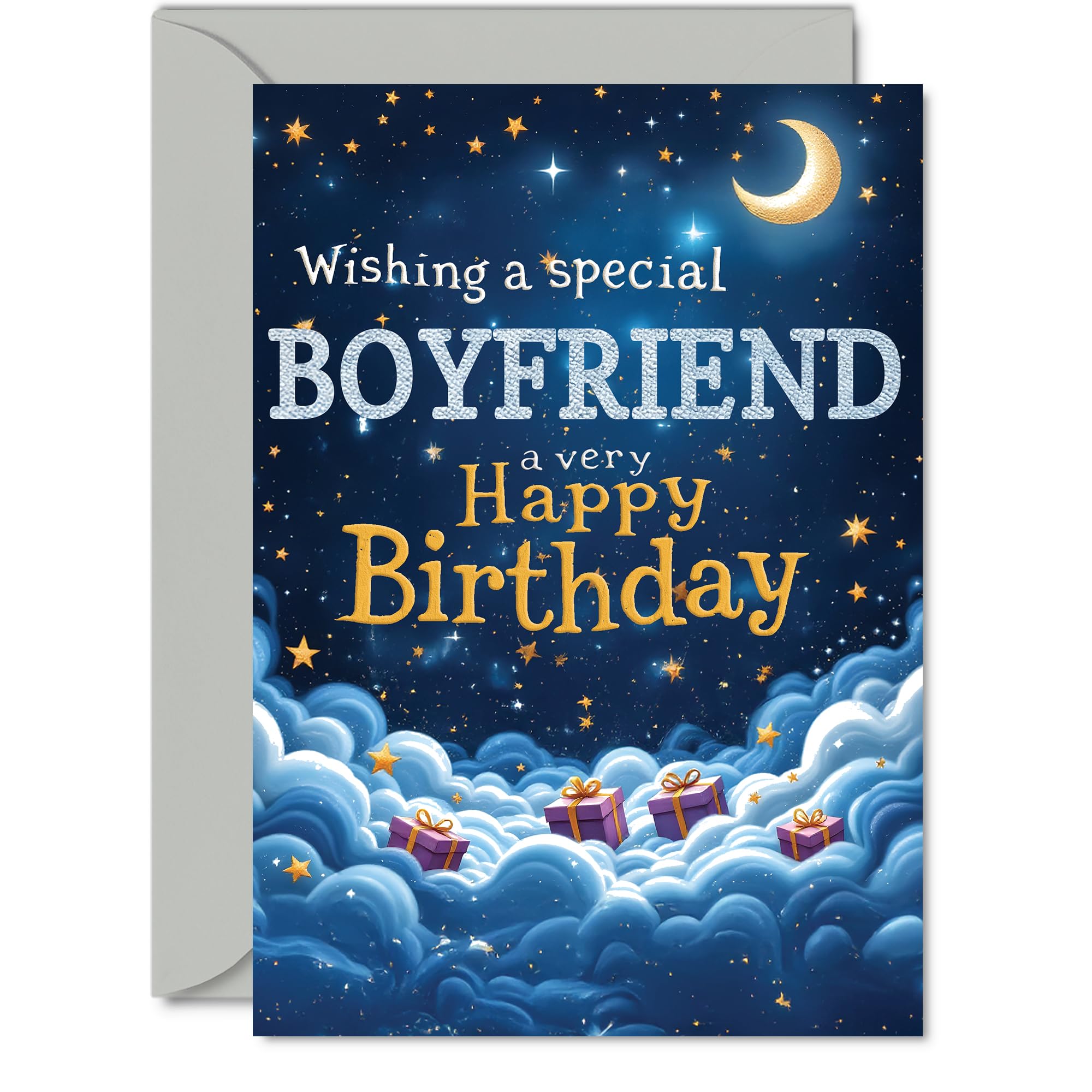 Boyfriend Birthday Card, Starry Night Moon Clouds