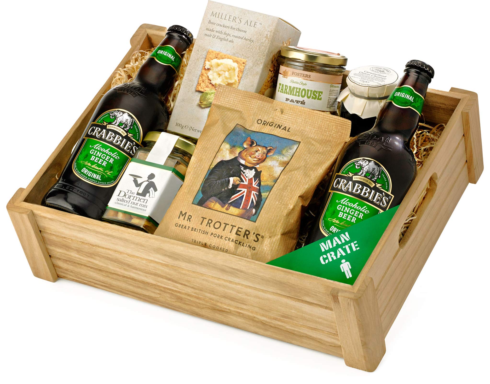 Ginger Beer Gift Set - Man Crate and Snack Selection Tray with Gourmet Alcoholic Spiced Brew, Pork Pate, Mixed Nuts - Ginger Beer Hampers, Food and Drink Gifts for Him, from Regency Hampers