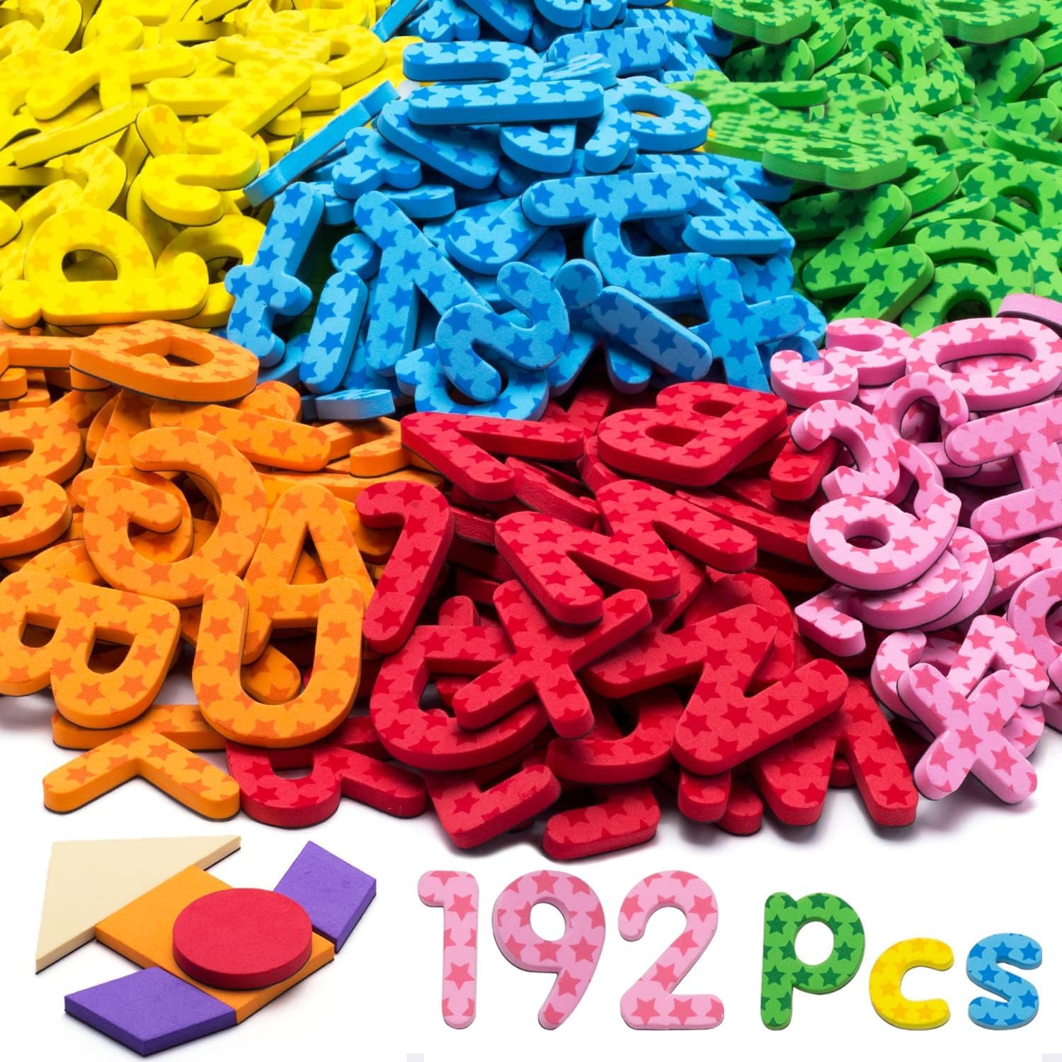 192 Pcs Magnetic Letters Numbers Foam Set with 9 Colors, Pattern Blocks & Symbols, Alphabet Fridge Refrigerator Toy, Christmas/Birthday Gift for Preschool Kid Toddler, Classroom Learning Spelling Game