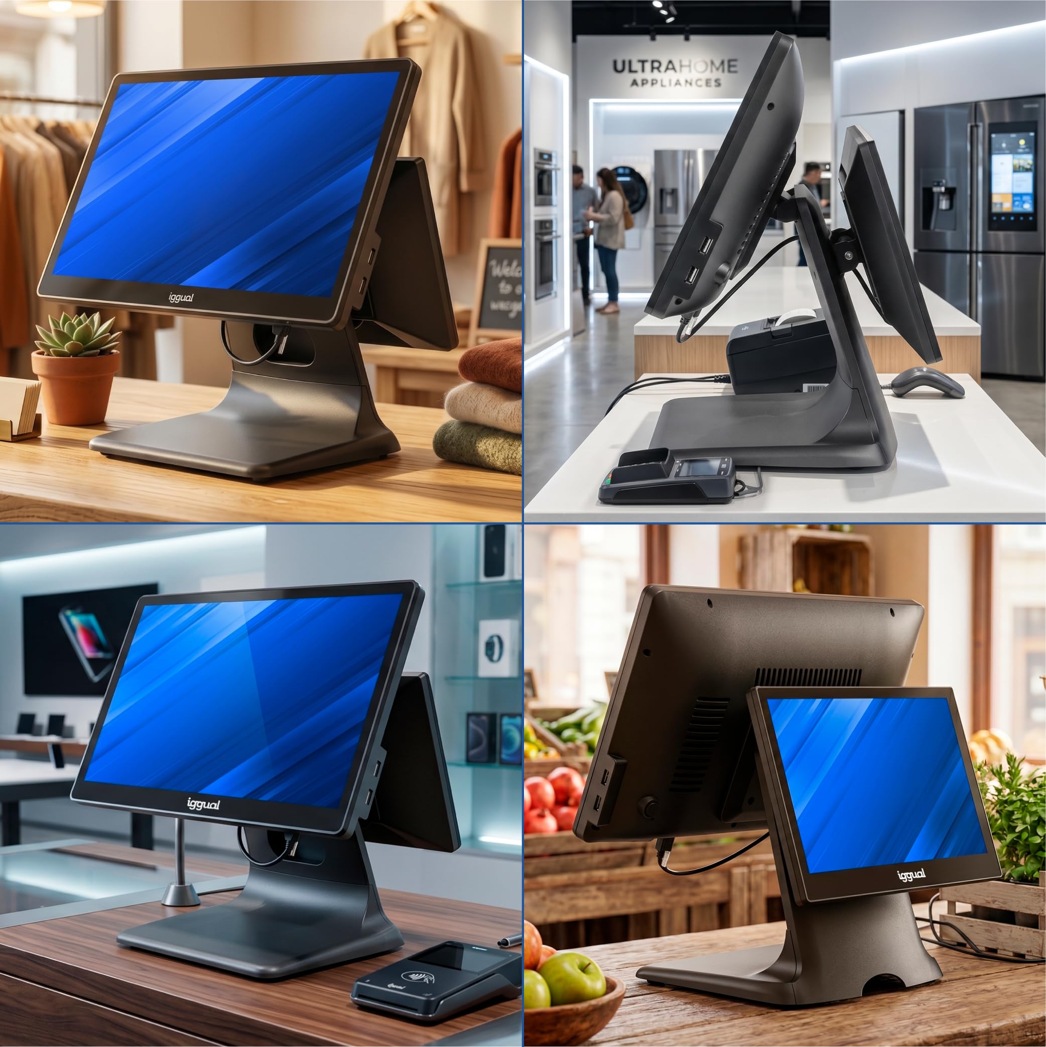 iggual TPV Dual Táctil 15,6”/11,6"- Sistema Caja Registradora Completo con Doble Pantalla - Windows 11 Pro -WiFi 5-Ethernet, Bluetooth 5.1- Procesador Intel® N100 3,4 GHz Apto Verifactu.