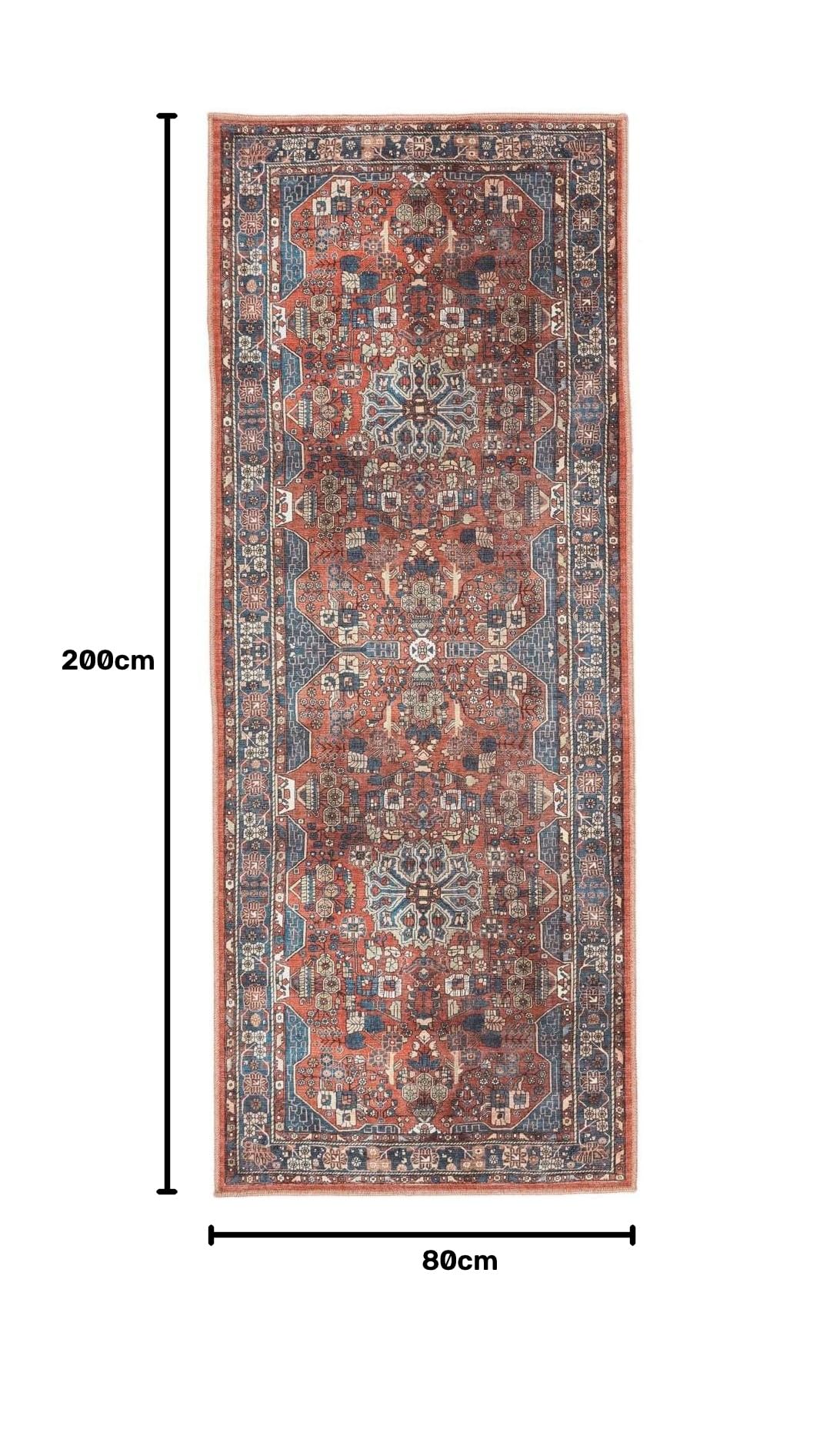 RugVista Galaxy Oriental Alfombra, 80 x 200 cm, Óxido/Azul