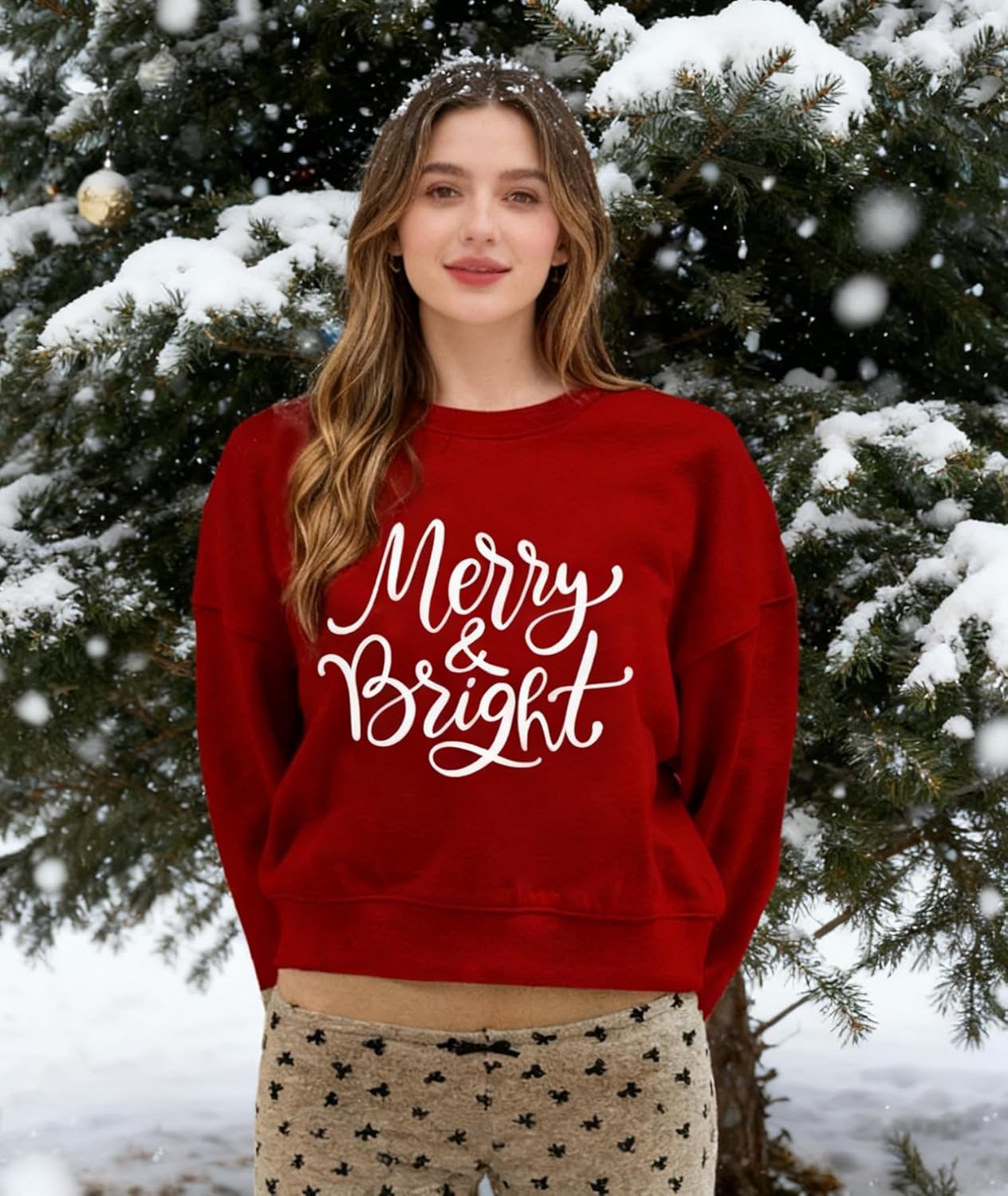 Christmas Sweaters for Women Holiday Pullover Xmas Lights Graphic Crop Long Sleeve Shirt Winter Tops - Image 3