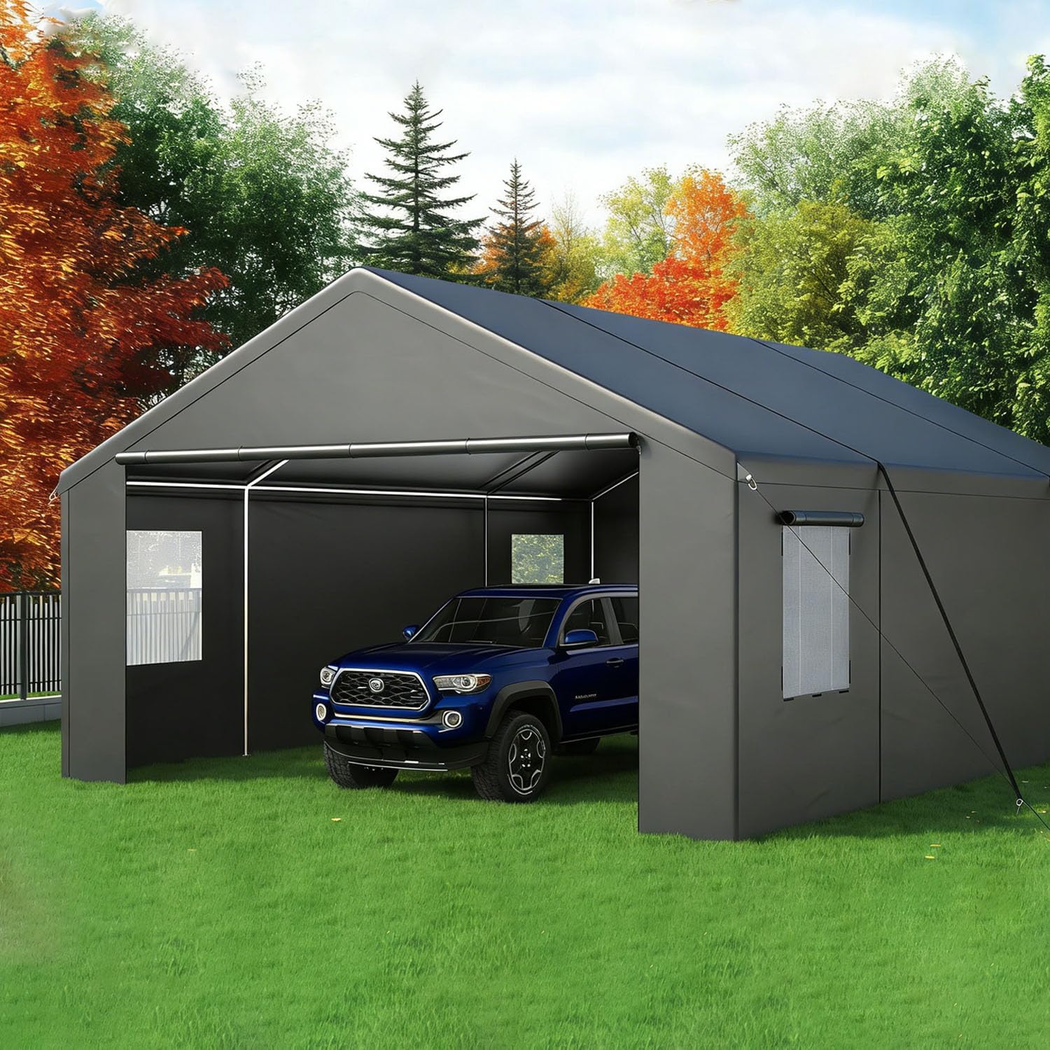 Polar Aurora Carport 20x20 FT, Heavy Duty Car Port Canopy, with 2 Side-Opening Door & Roll-Up Windows, Outdoor Portable Garage for Car, Truck, Boat, Motorcycle
