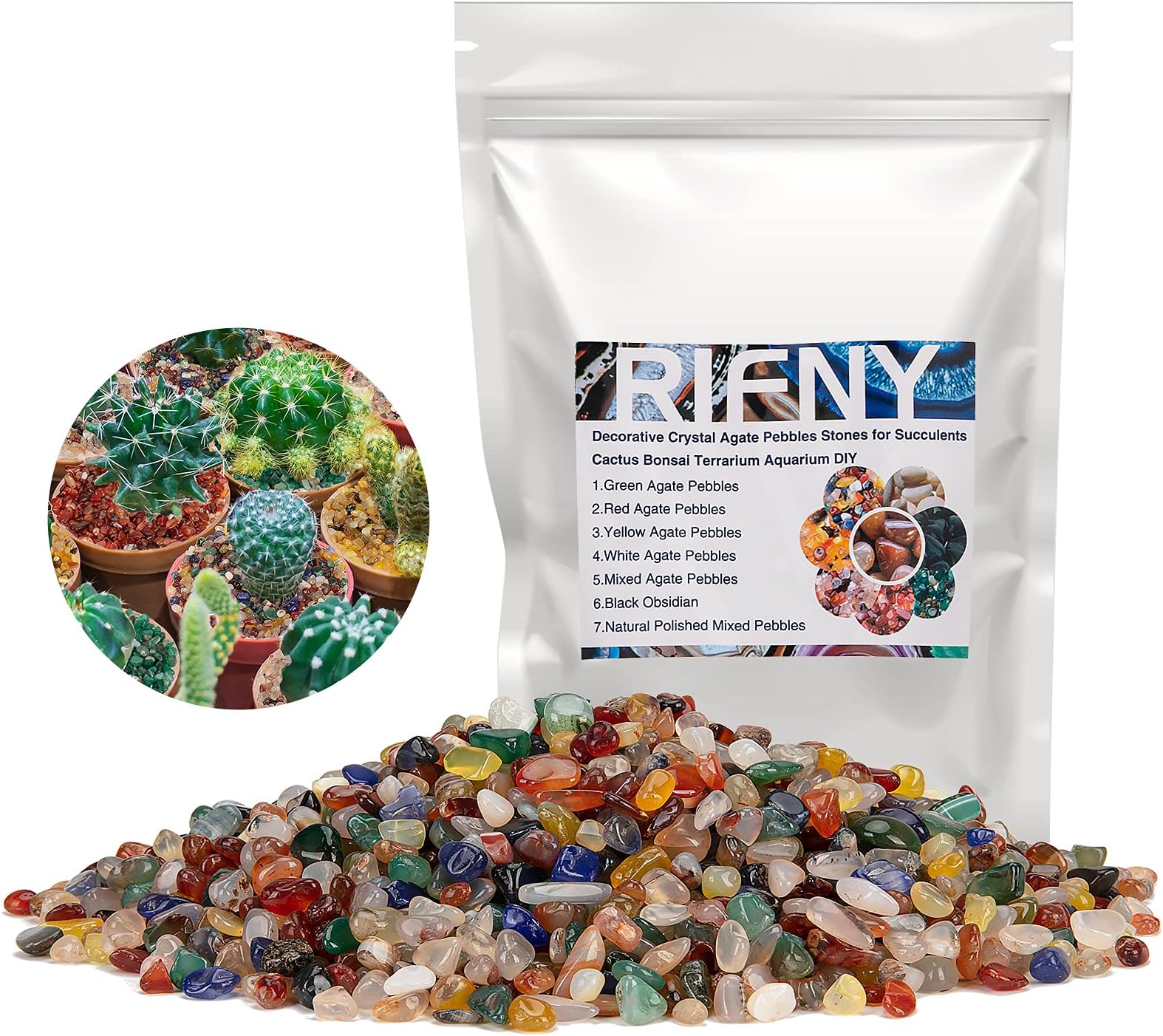 Decorative Stones, Natural River Pebbles Crushed Crystal Chips Stone Agate for Fish Tank, Potted Succulents, Flowerpot, Cactus, Home Garden Decoration, Vase Filler Gravel Rocks(1.5 Lb, Mixed color)