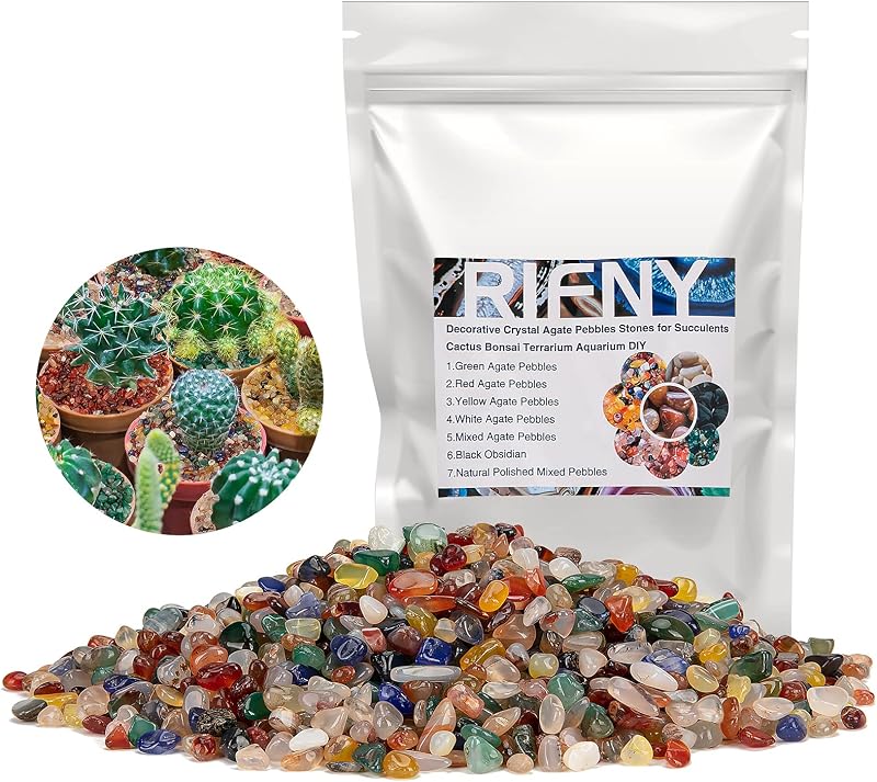 RIFNY Rocas decorativas pulidas, rocas de grava de 0,3 pulgadas de cristal triturado para plantas, macetas, suculentas, cactus, plantas de bambú, relleno de floreros, acuario, peceras, decoraciones y manualidades (1,5 libras, color) | para macetas, suculentas, cactus, plantas, floreros, acuarios, peceras, decoraciones y manualidades, coloridas
