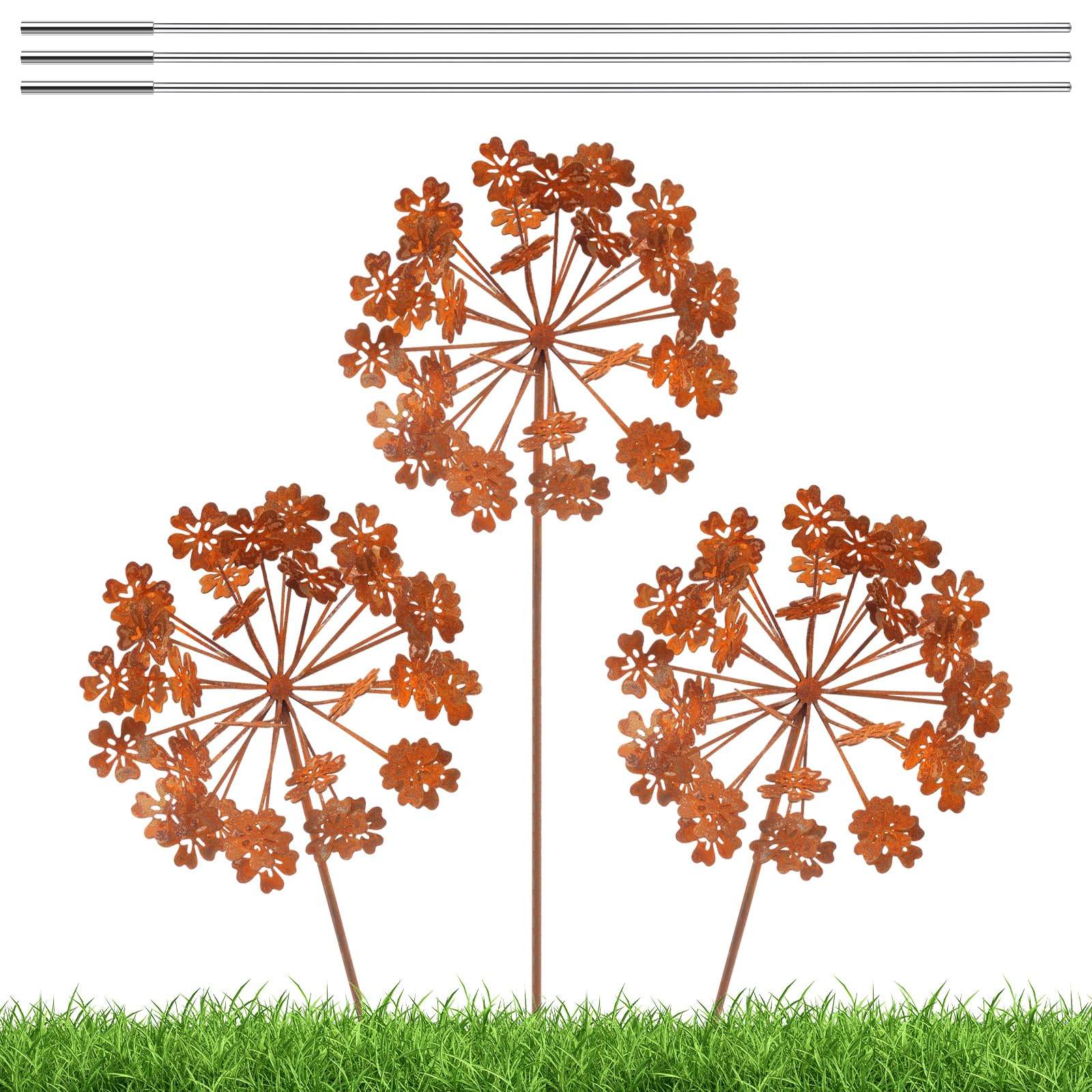 ATopoler 3 Pcs Metal Flower Garden Stake Decoration,Metal Garden Ornaments,Outdoor Gardening Accessories,Plant Decorations for Pots(Style-B)