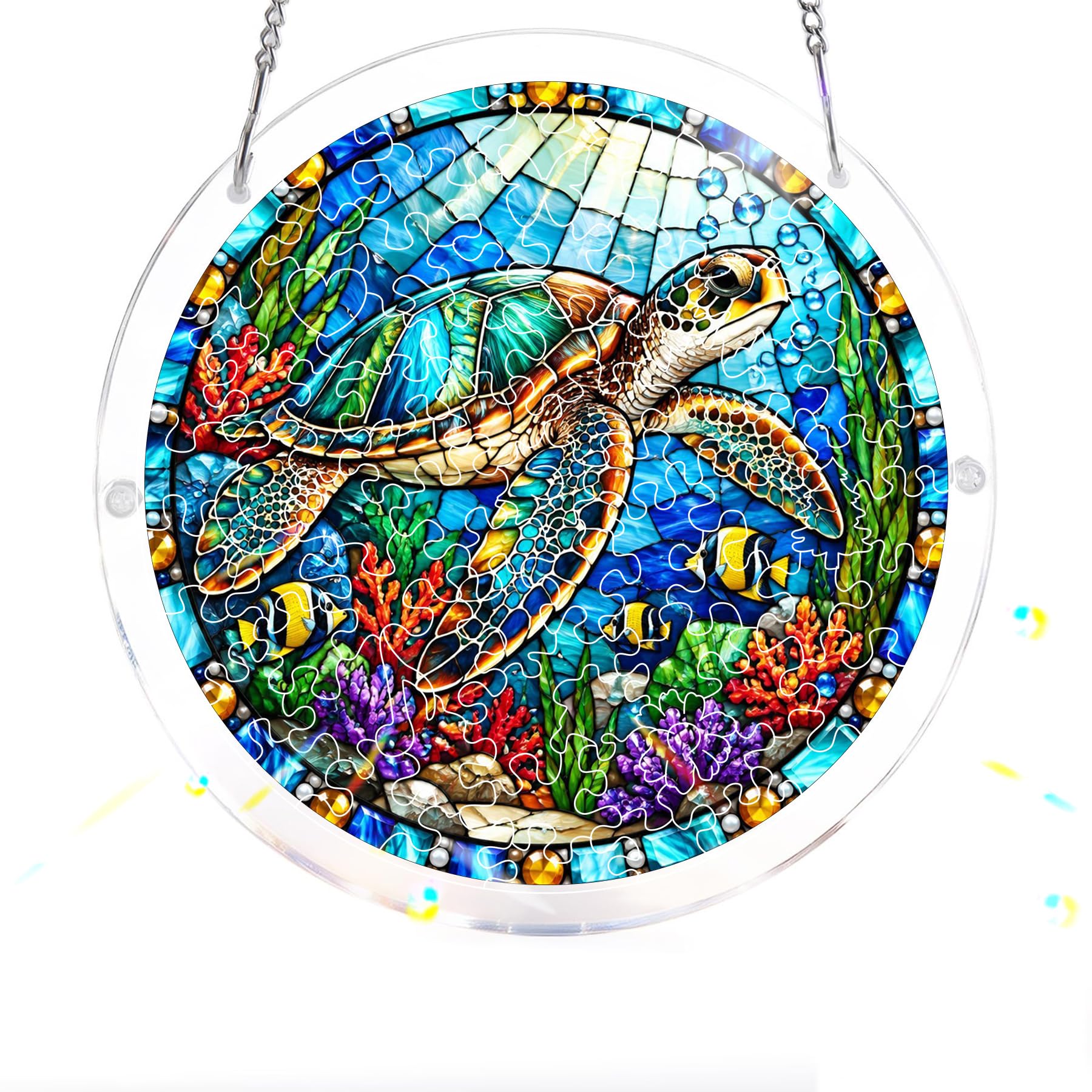 Bimkole 83 Pieces Acrylic Jigsaw Puzzle Suncatcher Sea Turtle E51