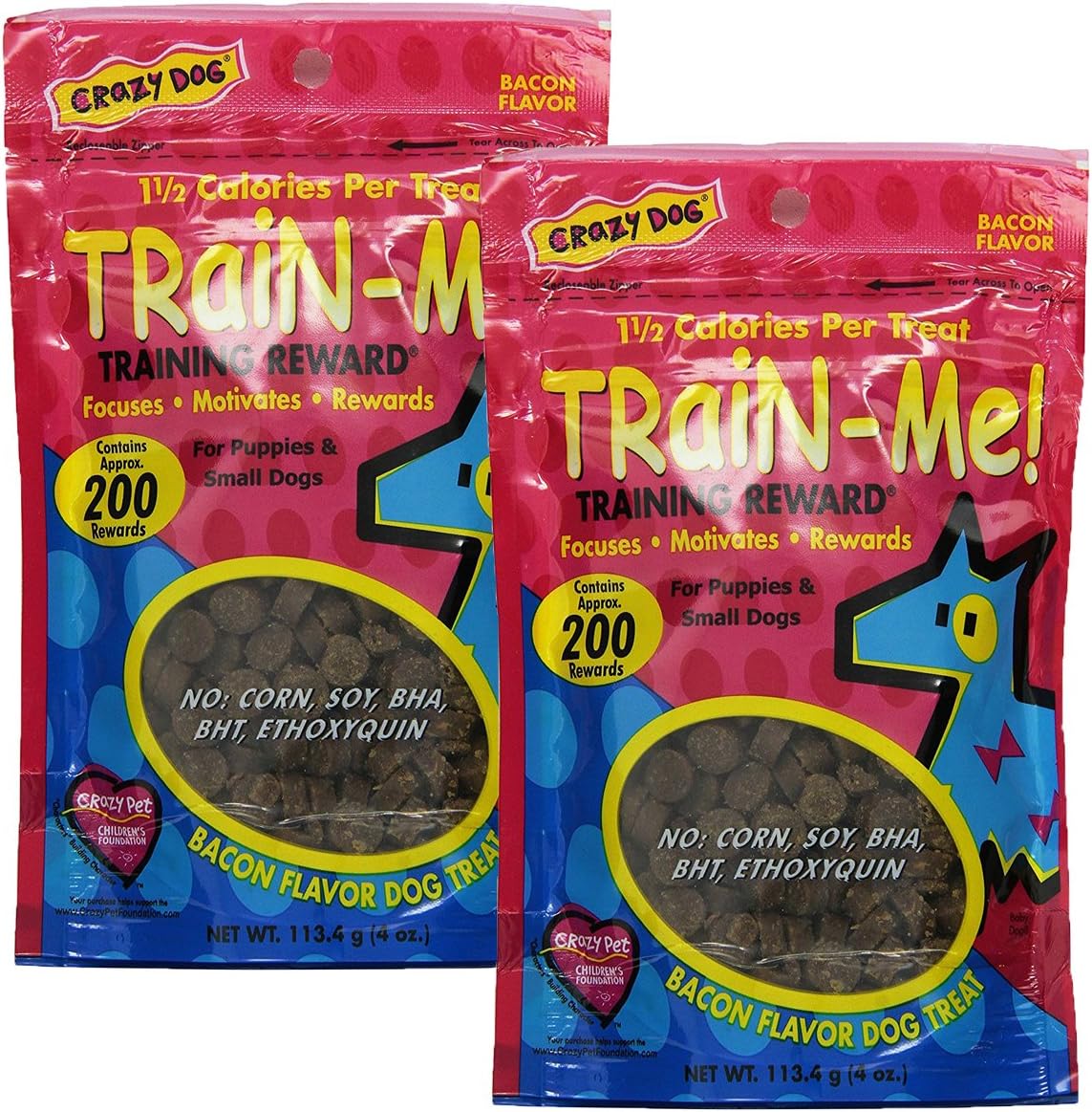 Crazy Dog Train-Me! Training Reward Mini Dog Treats, Bacon Mini - 2 Pack