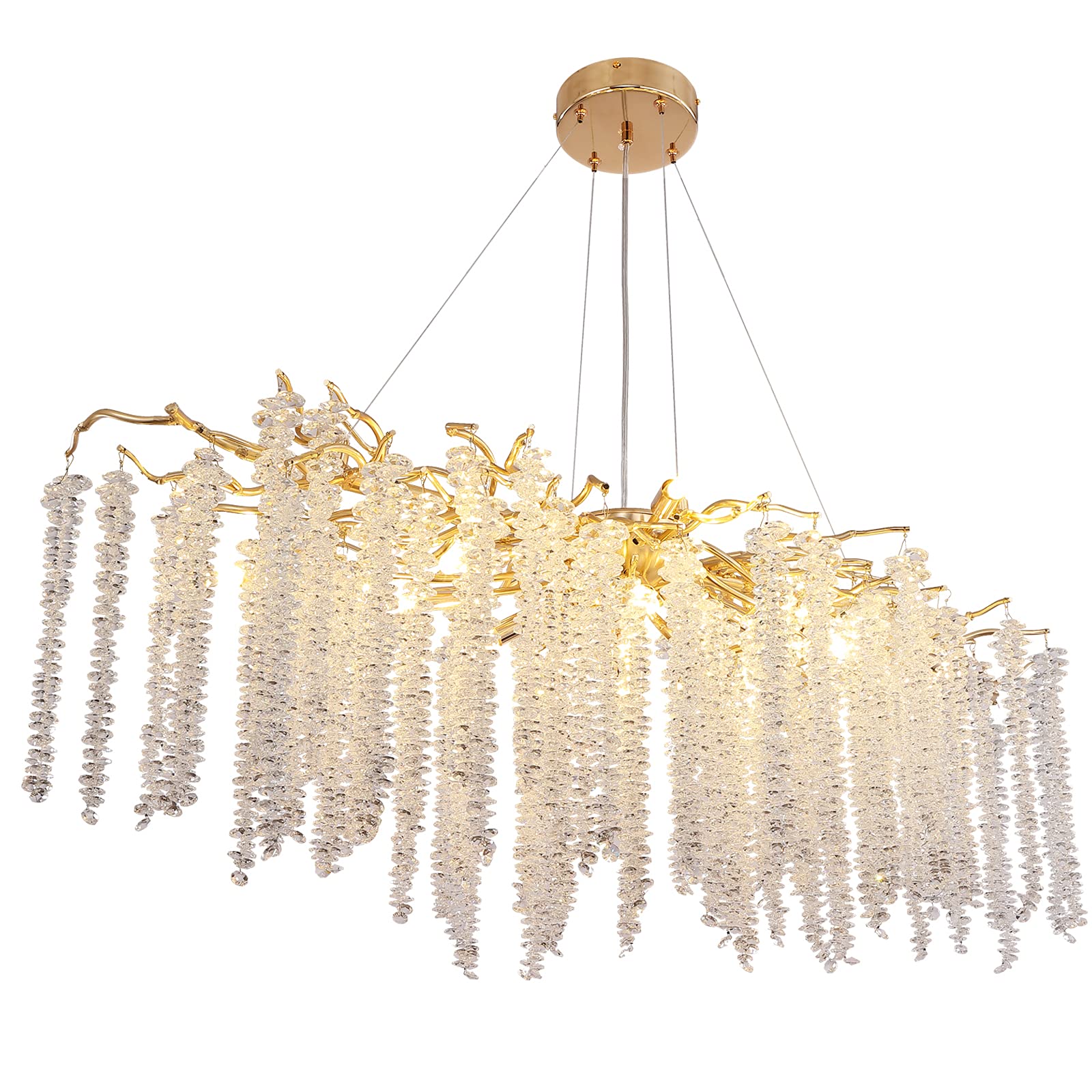 Photo 1 of *** missing parts *** Akeelighting Gold Crystal Chandelier Modern 13 Light Dining Room Foyer High Ceiling Large Raindrop Hanging Light Fixture L47 Gold 47.2"