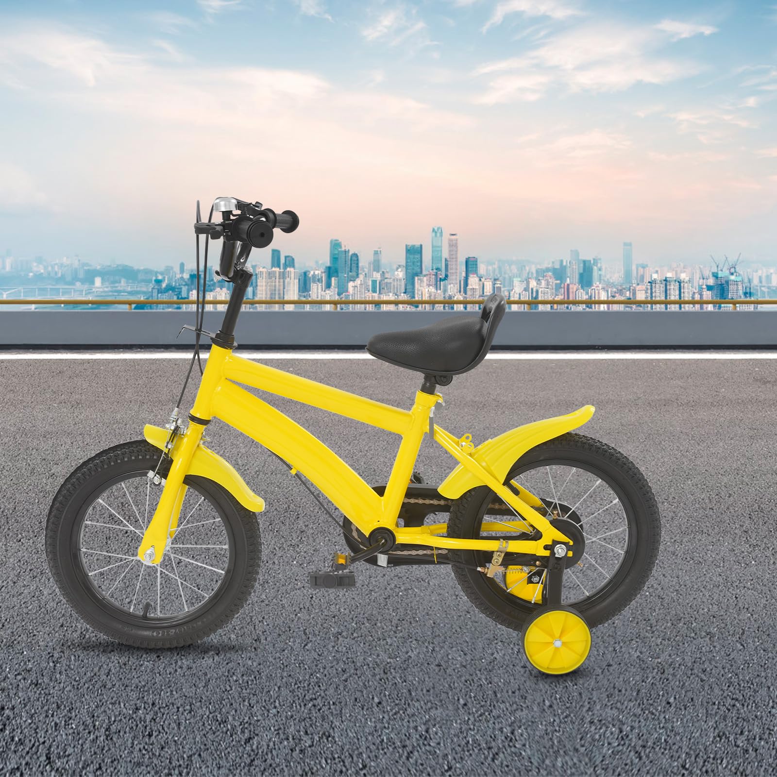 Bicicletta per bambini da 14 pollici, da 3 a 6 anni, per ragazze e ragazzi, con parafango e freno combinato anteriore e posteriore, in acciaio al carbonio di alta qualità