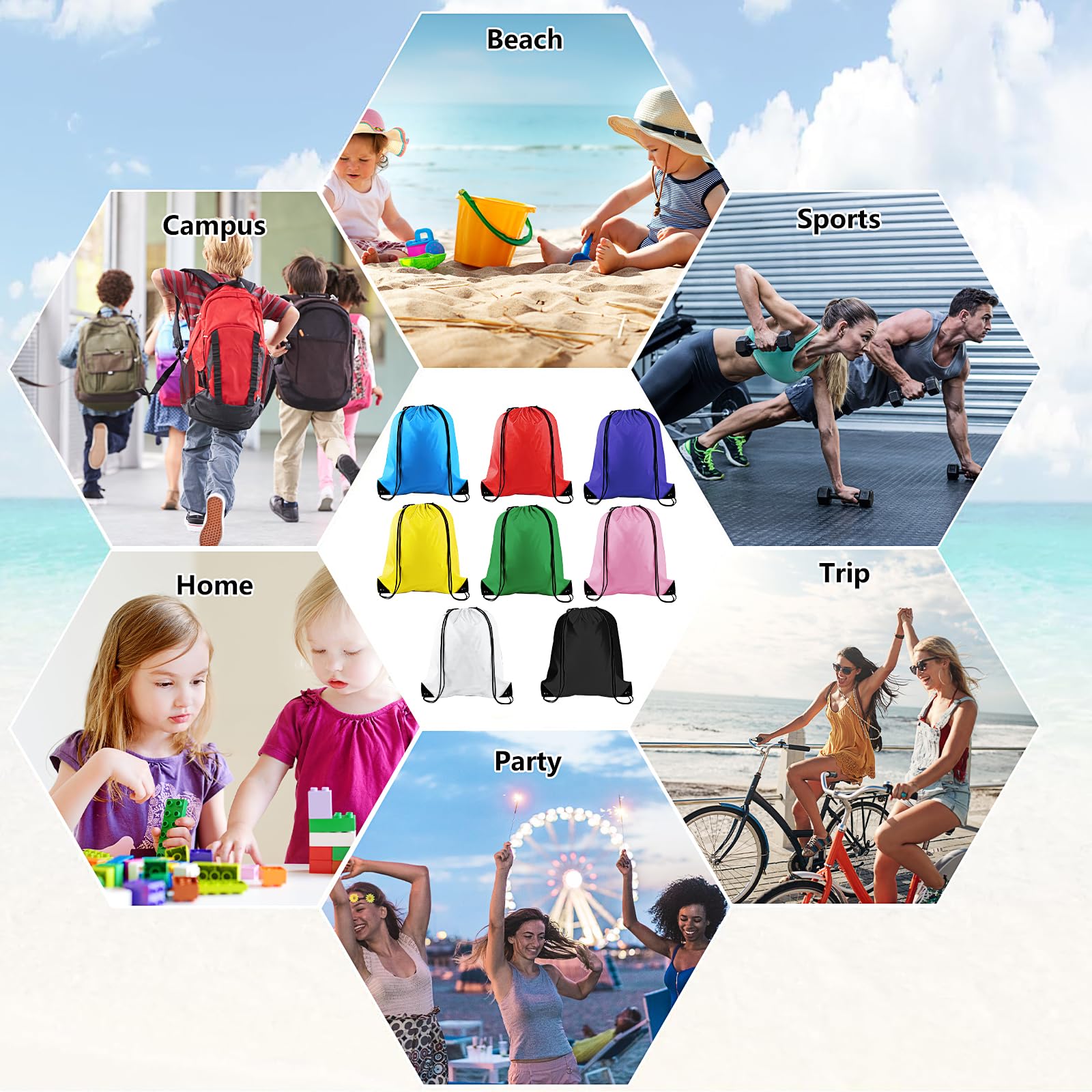 Borse con coulisse per bambini, zaino da palestra con lacci, impermeabile, per scuola, viaggi, nuoto, campeggio, arrampicata, ciclismo, picnic, feste, 43 x 34 cm