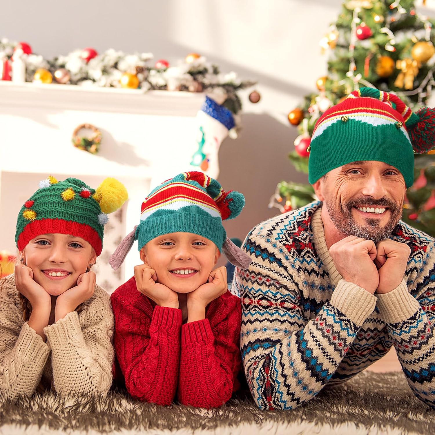 12 Pcs Christmas Knitted Hat Winter Santa Hat with Pom Xmas Elf Knit Crochet Beanie Skull Cap for Festive Party Adult Kids - Image 4