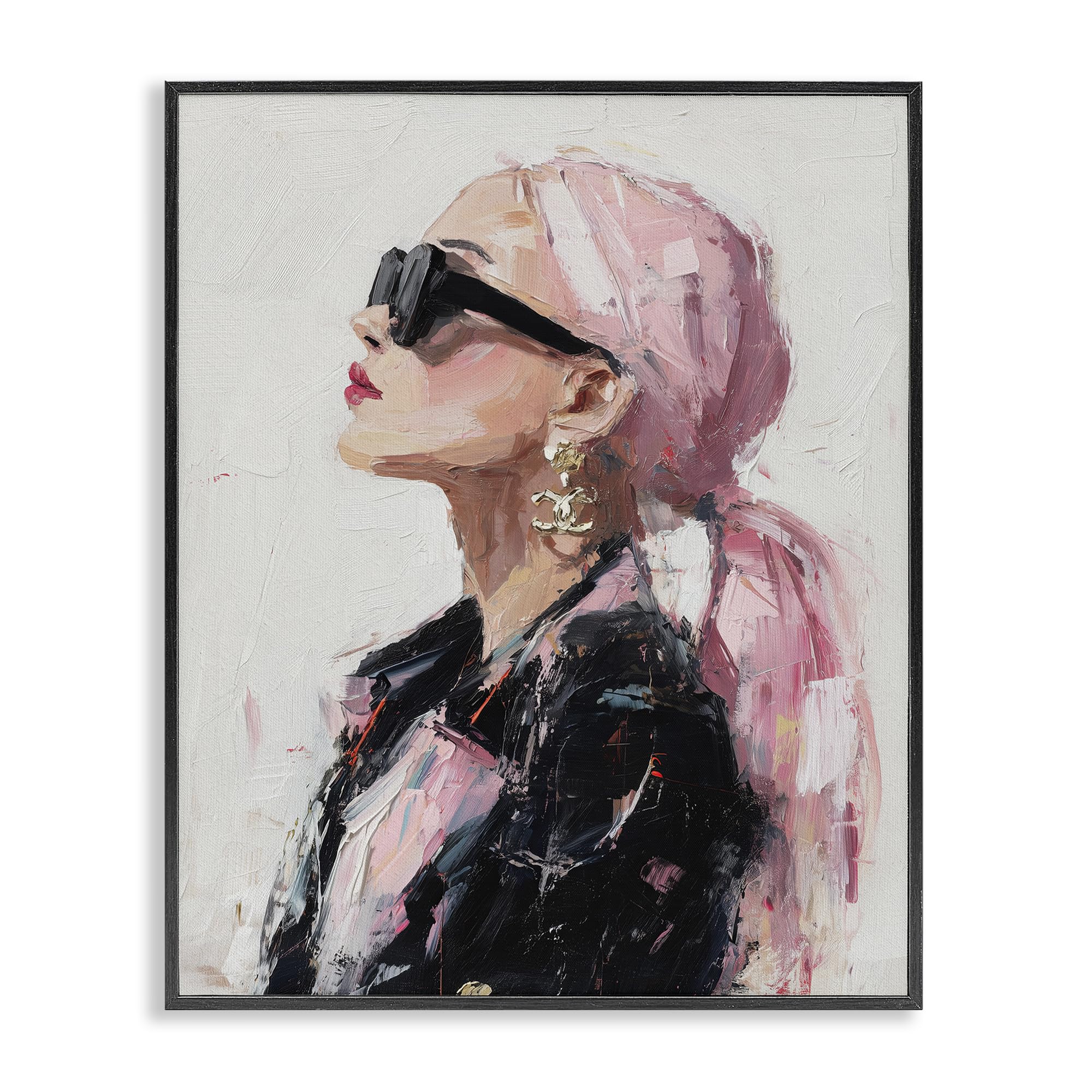 Stupell Industries Midnight Black (Textured) Glam Portrait Chic Daydream, 16 X 20 Inch Framed Giclée Print