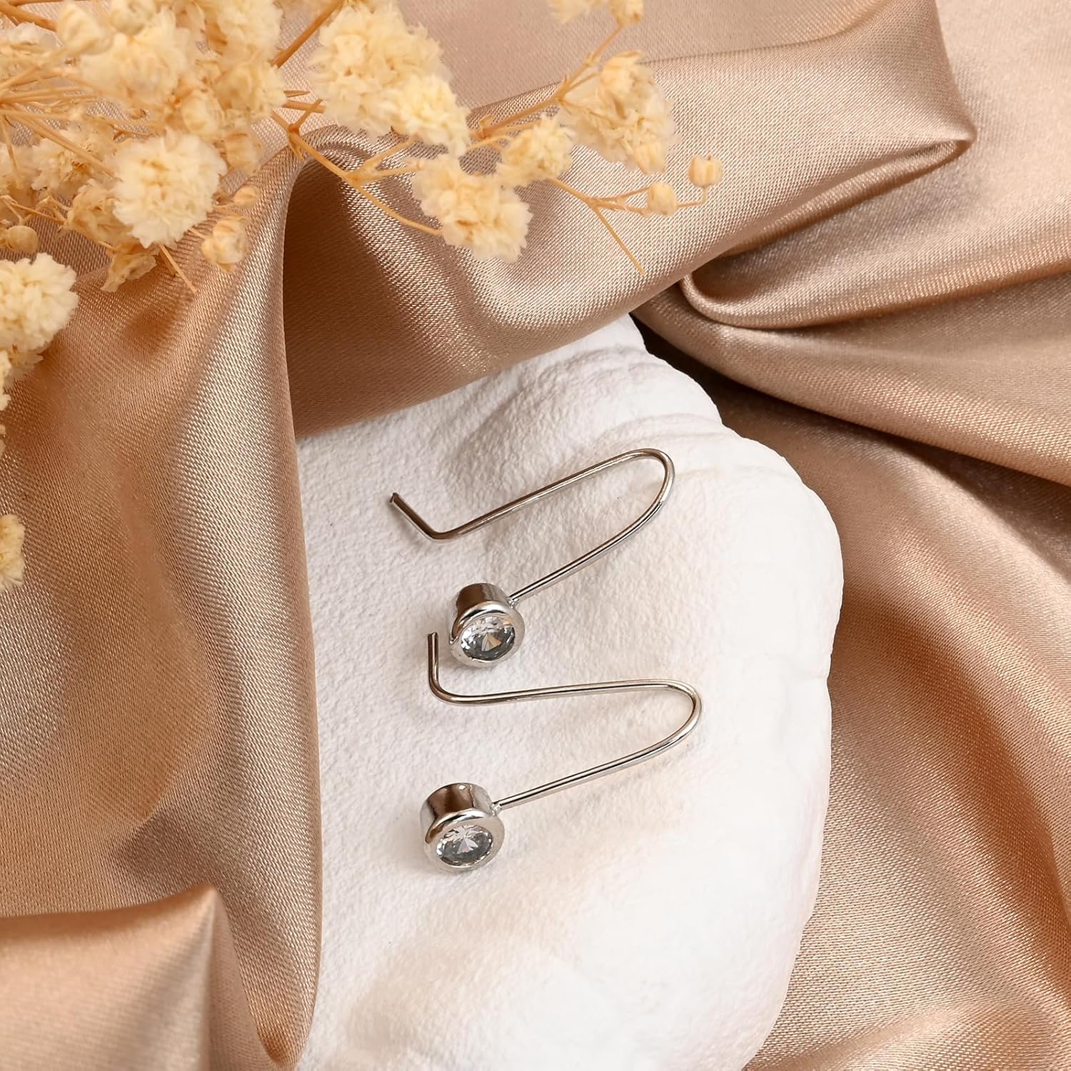 Sliver Threader Earrings for Women Minimalist Simple Cubic Zirconia Earrings Simple Dangle Hypoallergenic Lightweight Earrings - Image 7