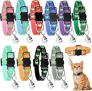 Reflektierende Katzenhalsbänder mit Glöckchen,Katzenhalsband,Halsband Katze Katzenhalsbänder mit Sicherheitsverschluss Katzen Halsbänder mit Glöckchen Verstellbar(10-Stück)