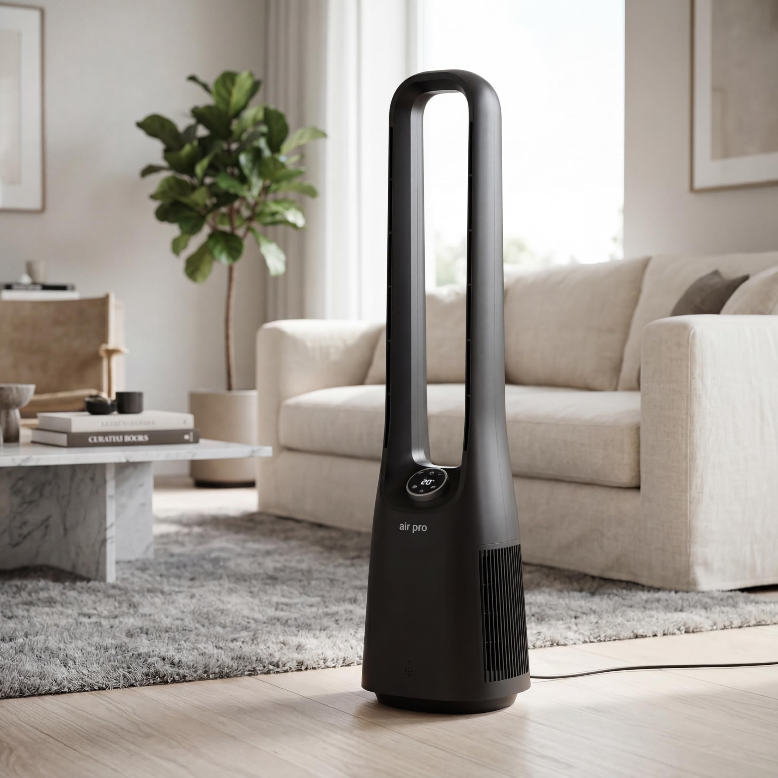 Air Pro 42" Bladeless Tower Fan SmartVoice™ & Remote Control - Quiet 90° Oscillating Fan Silent Standing Portable Circulator For Instant Home Office Cooling 12 Fan Speeds, 3 Modes 12-Hour Timer