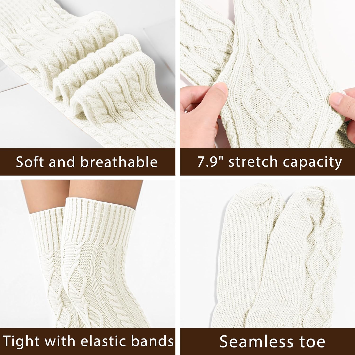 VIBILIA Thigh High Socks Cable Knit Winter Boot Socks Over the Knee Extra Long Non-Slip Leg Warmers for women - Black - Image 4