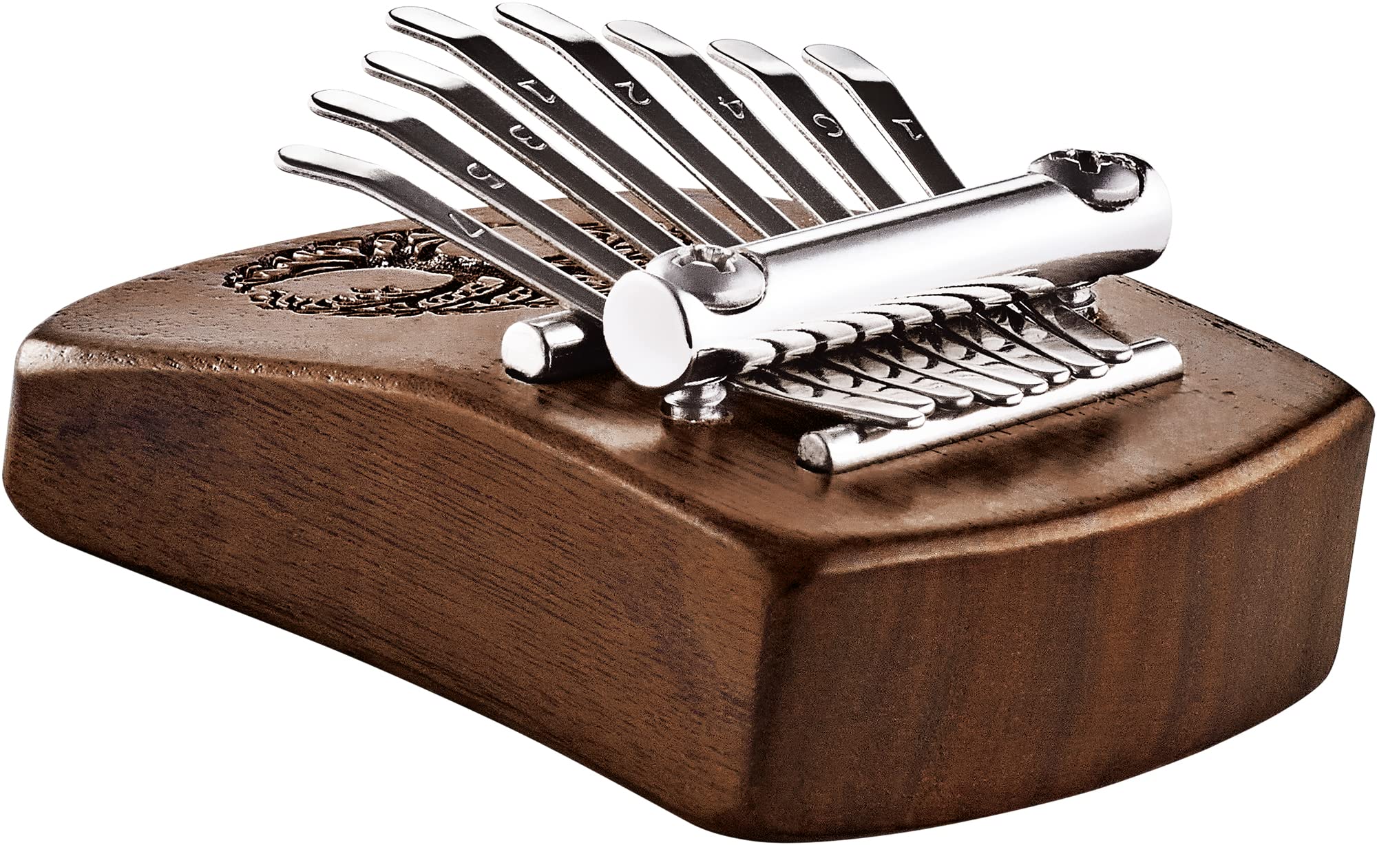 Sonic Energy Solid Body Kalimba – 8 note in C Major – Per Meditazione, Yoga e Percussioni – Legno di Noce Scuro, Tree of Life Relief (KL801TOL)
