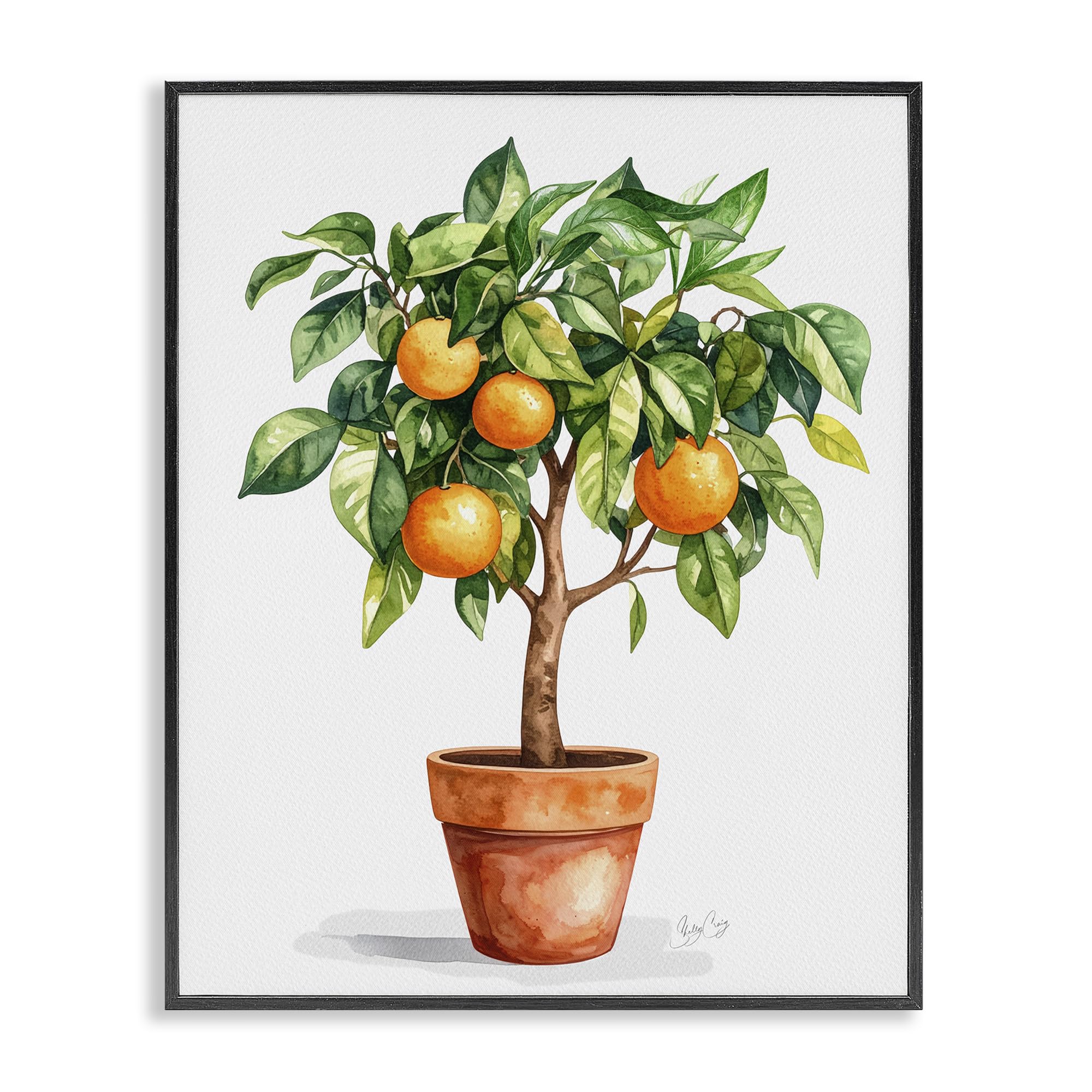 Stupell Industries Midnight Black (Textured) 'Potted Orange Tree'| Framed Giclee Art