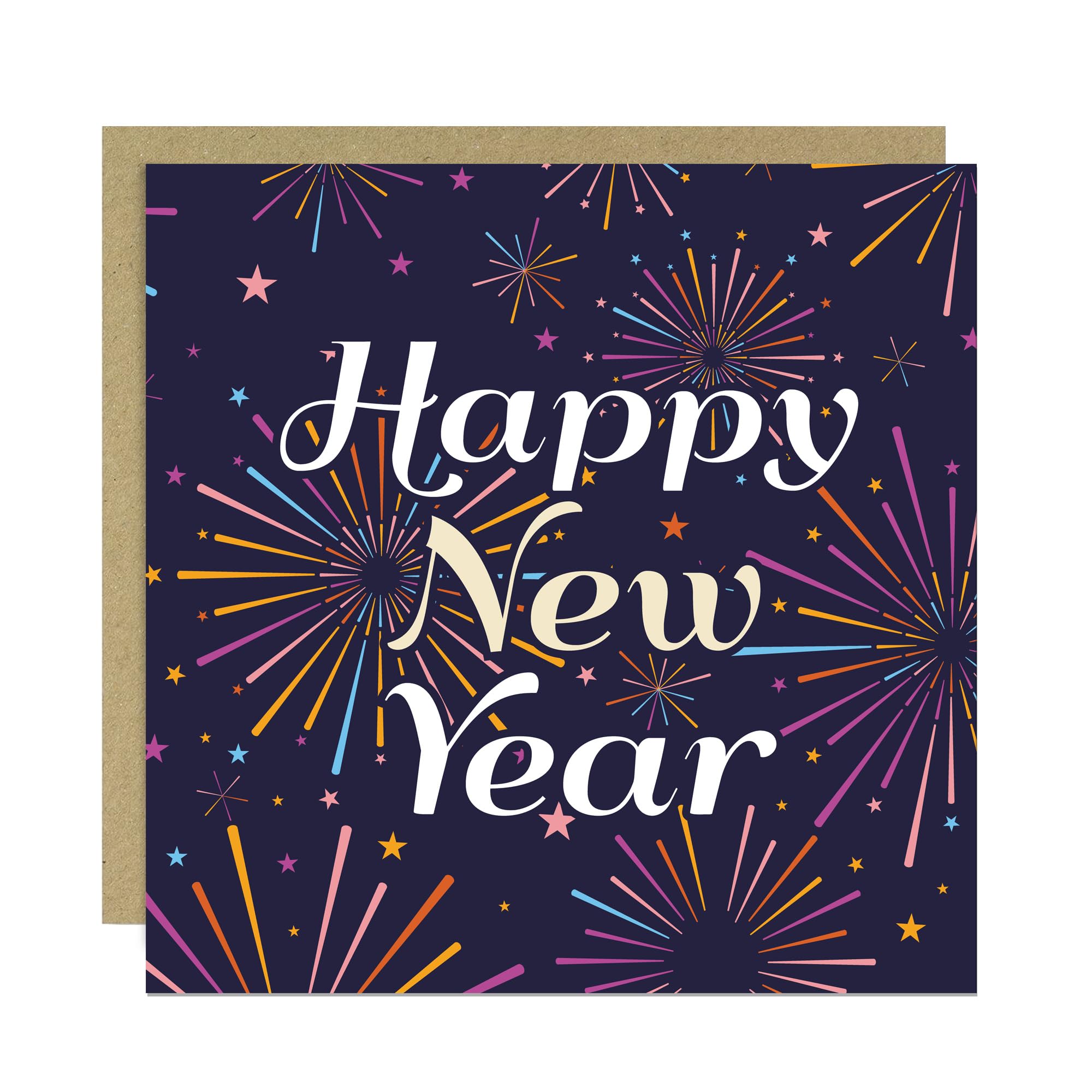 RED OCEAN Happy New Year Card With Kraft Envelope 145x145mm New Years Eve Celebration Cards For Friends and Family, Neighbours