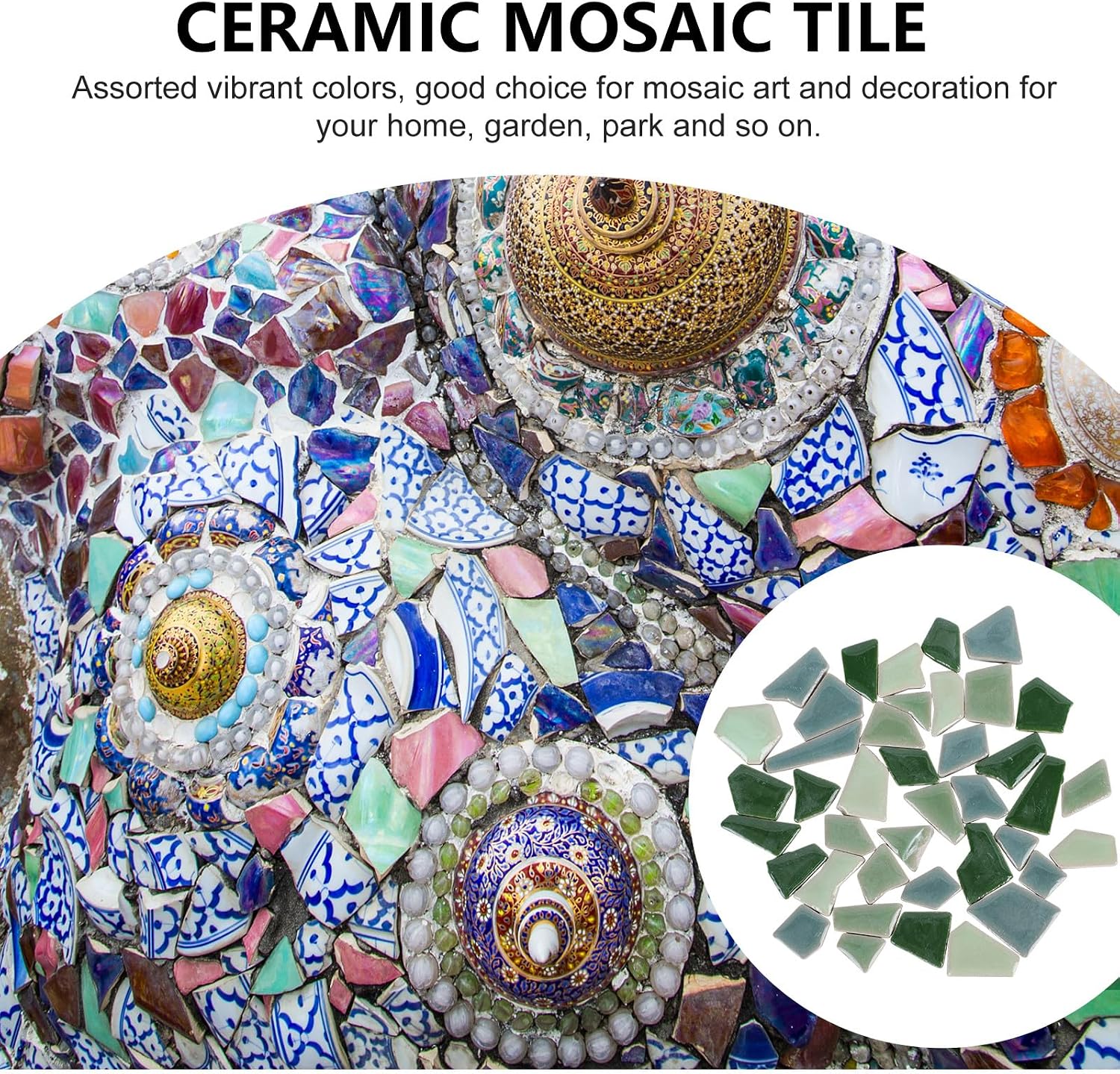 DIY Glazed Ceramic Mosaic Tiles 500G Assortment Green Mixed Particulate Stone for Crafting and Home Decoration