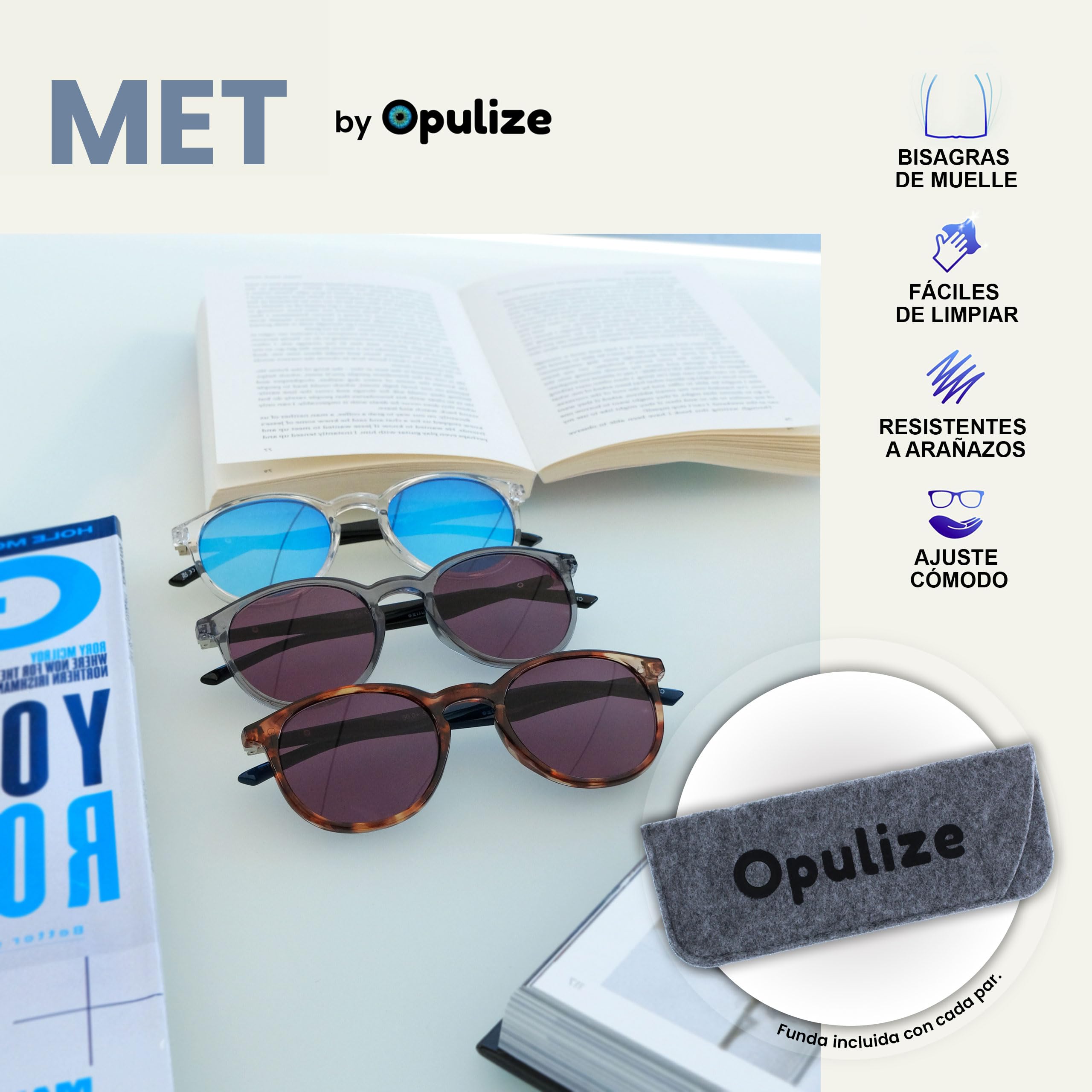 OPULIZE Met Grande Cómodo Claro Negro Armas Lente De Espejo Azul Hombres Mujeres Lectores De Sol Gafas De Lectura UV400 S60-C +2,00 — view 4
