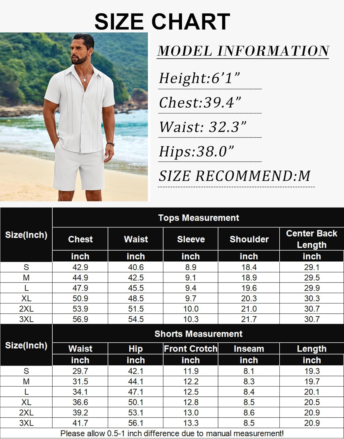 COOFANDY Men's 2 Piece Outfits Cuban Guayabera Short Sleeve Shirts and Shorts Summer Beach Vacation Sets for Men - Image 7