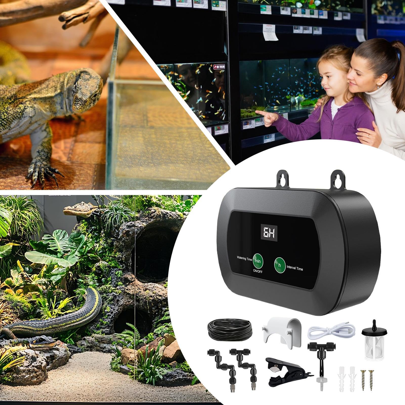 Humidificador para Terrario,Nebulizador Automático Para Terrario Con Temporizador - Pequeño Humificador de Niebla con Boquilla Ajustable 360°, Portátil para Lagartos Camaleones Anfibios