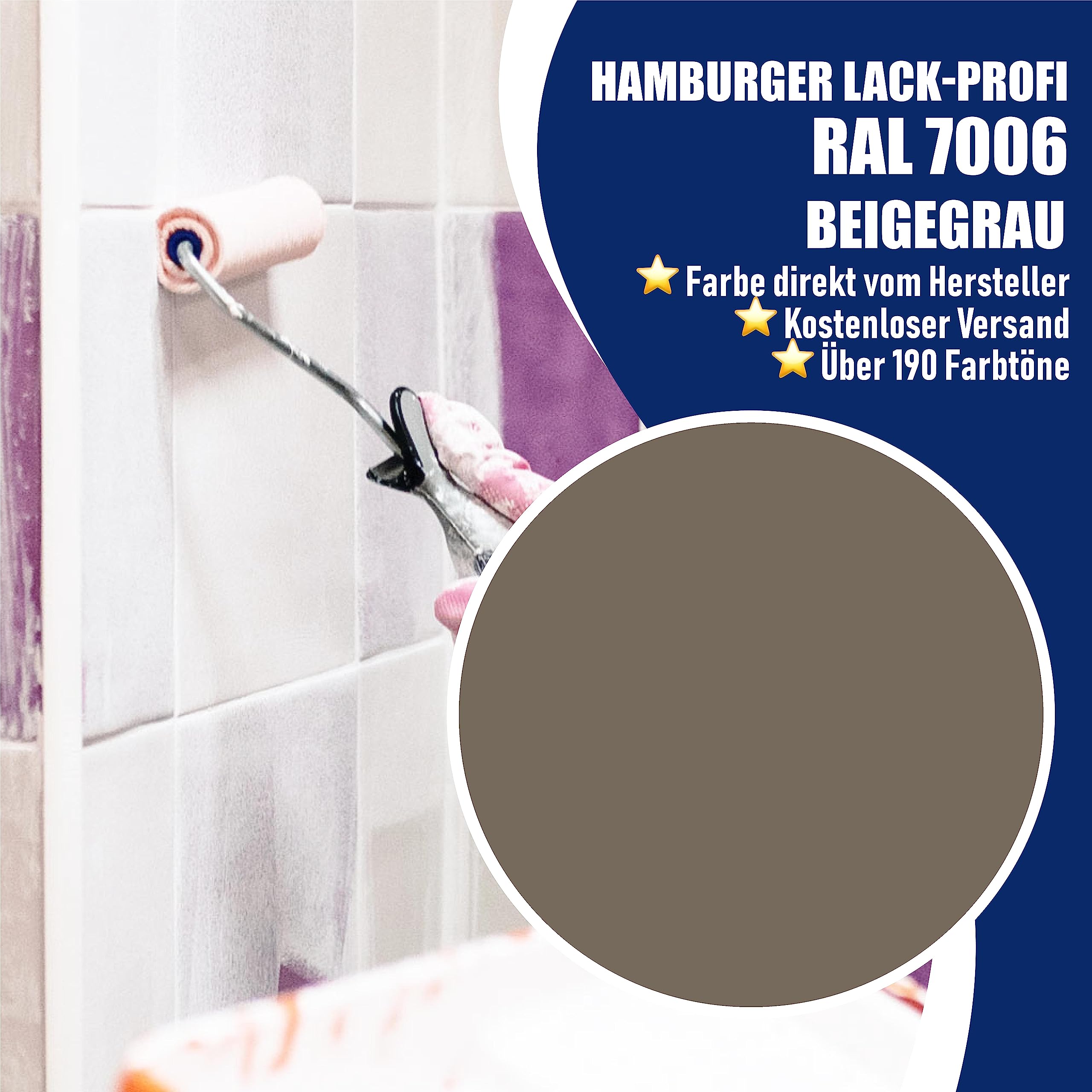 Fliesenlack GLÄNZEND Beigegrau RAL 7006 Grau Fliesenfarbe im SET // Hamburger Lack-Profi (20 L)