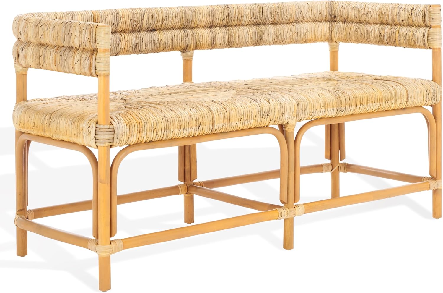 SAFAVIEH Couture Collection Elexa Tropical Coastal Natural Rattan Banana Woven Bench (Fully Assembled)