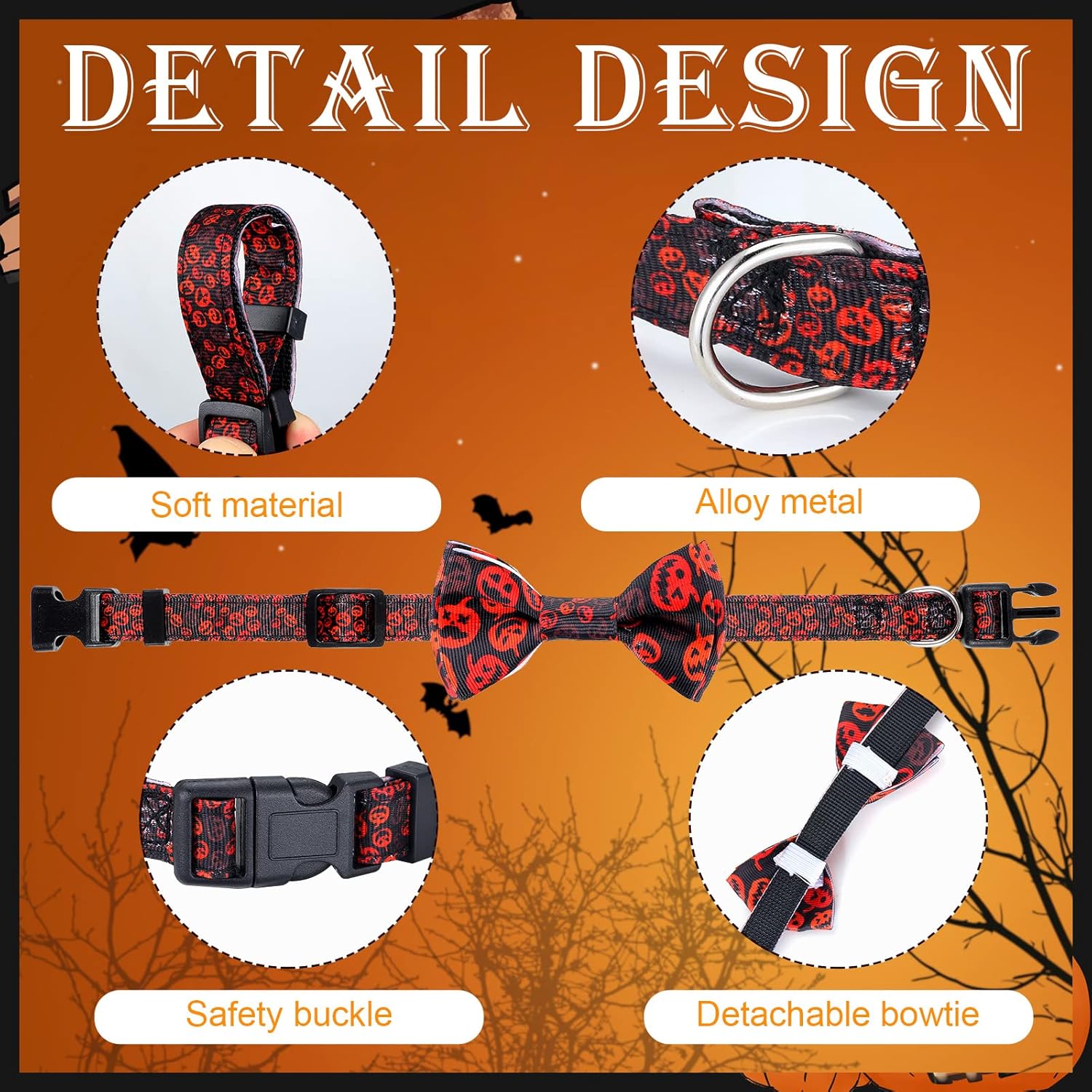 4 Pcs Halloween Dog Collar with Bow Tie Adjustable Basic Dog Collars Soft Comfortable Halloween Dog Cat Collar with Plastic Buckle for Puppy Small Medium Large Dogs Pets(Large) : Pet Supplies