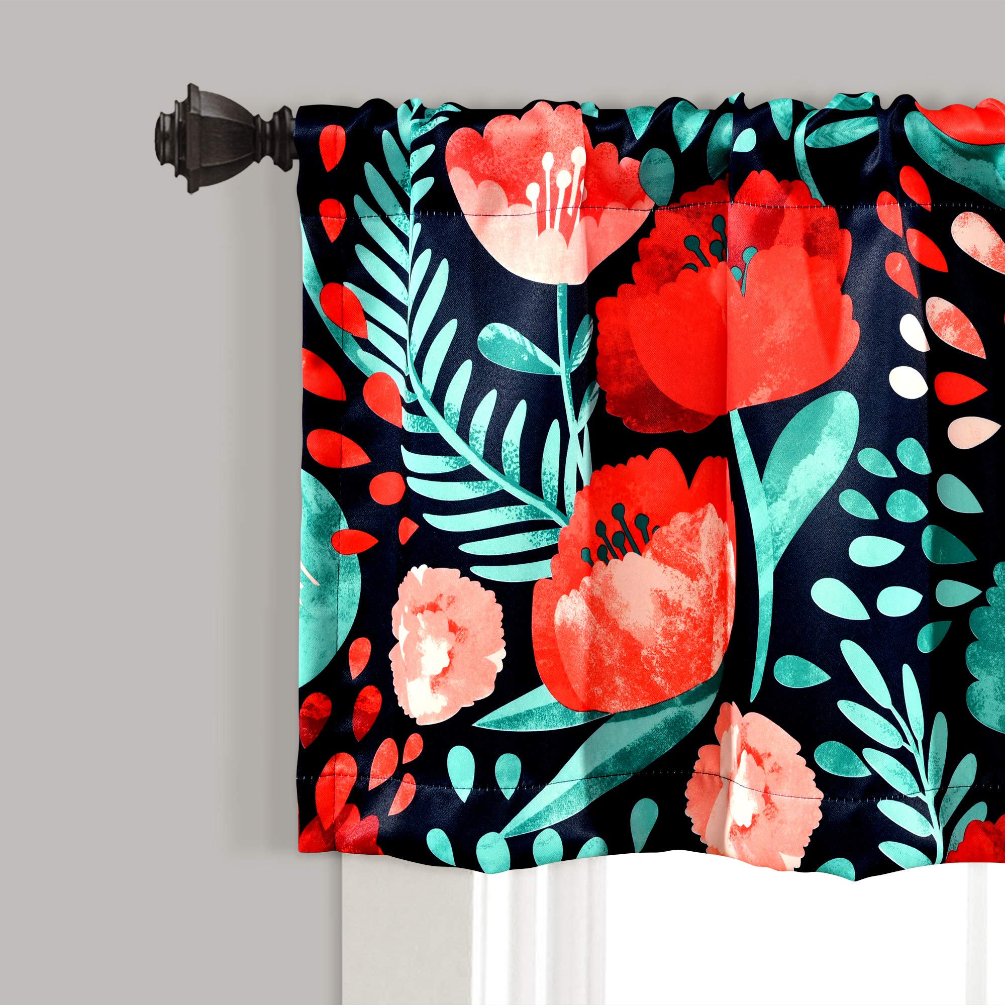 Lush Decor Poppy Garden Light Filtering Window Curtain Valance, 18" L x 52" W, Navy, W 18" x L 52" (1 Panels) - Image 2
