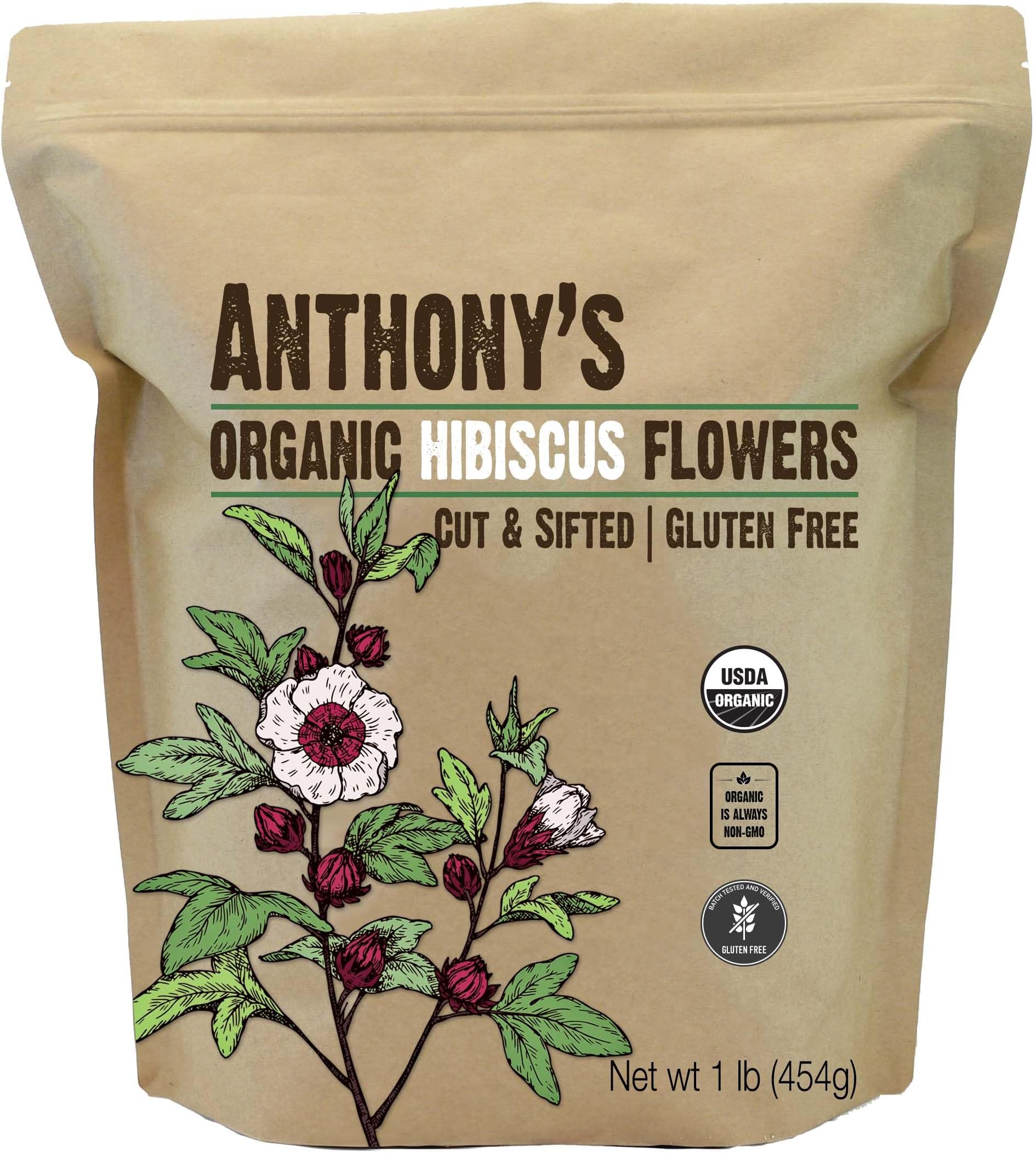 Anthony's Organic Hibiscus Flowers, 1 lb, Cut & Sifted