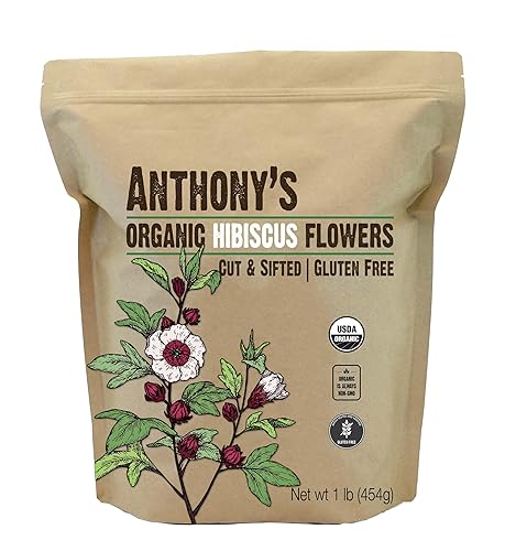 Anthonys - Flores de hibisco orgánicas 1 libra cortadas y tamizadas sin gluten sin OMG sin irradiación aptas para dieta cetogénica Anthonys - Flores de hibisco orgánicas 1 libra cortadas y tamizadas sin gluten sin OMG sin irradiación aptas para dieta cetogénica