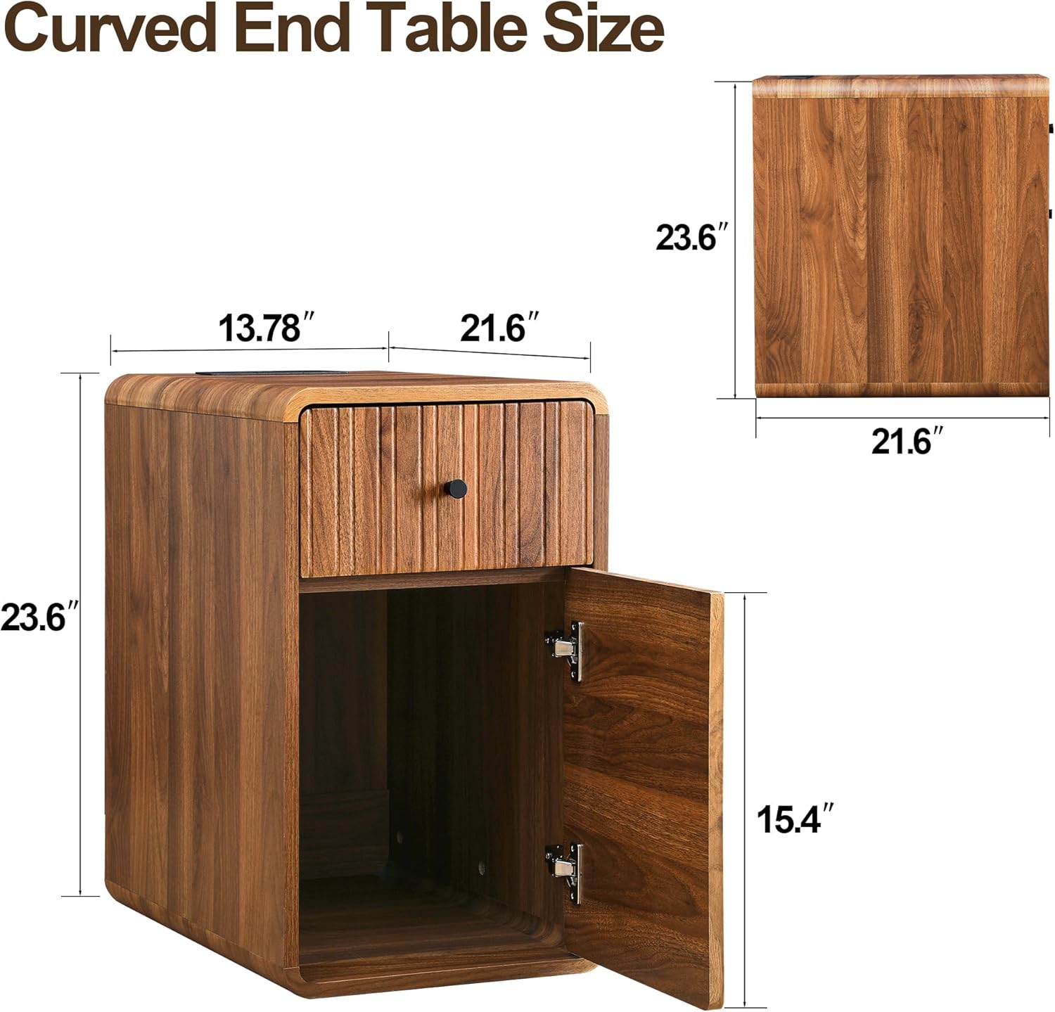 BERRYMERRY Narrow End Table with Charging Station,Sofa Side Table with Drawer and Door for Living Room,Modern Small Nightstand for Bedroom Home Office (Brown 1SET)