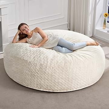 Hobestluk 6ft Bean Bag Chairs for Adults Large Beanbag Chair with Chevron Plush Fur Cover Big Bean Bag Chair for Living Room Bedroom Dorm Office - White (70