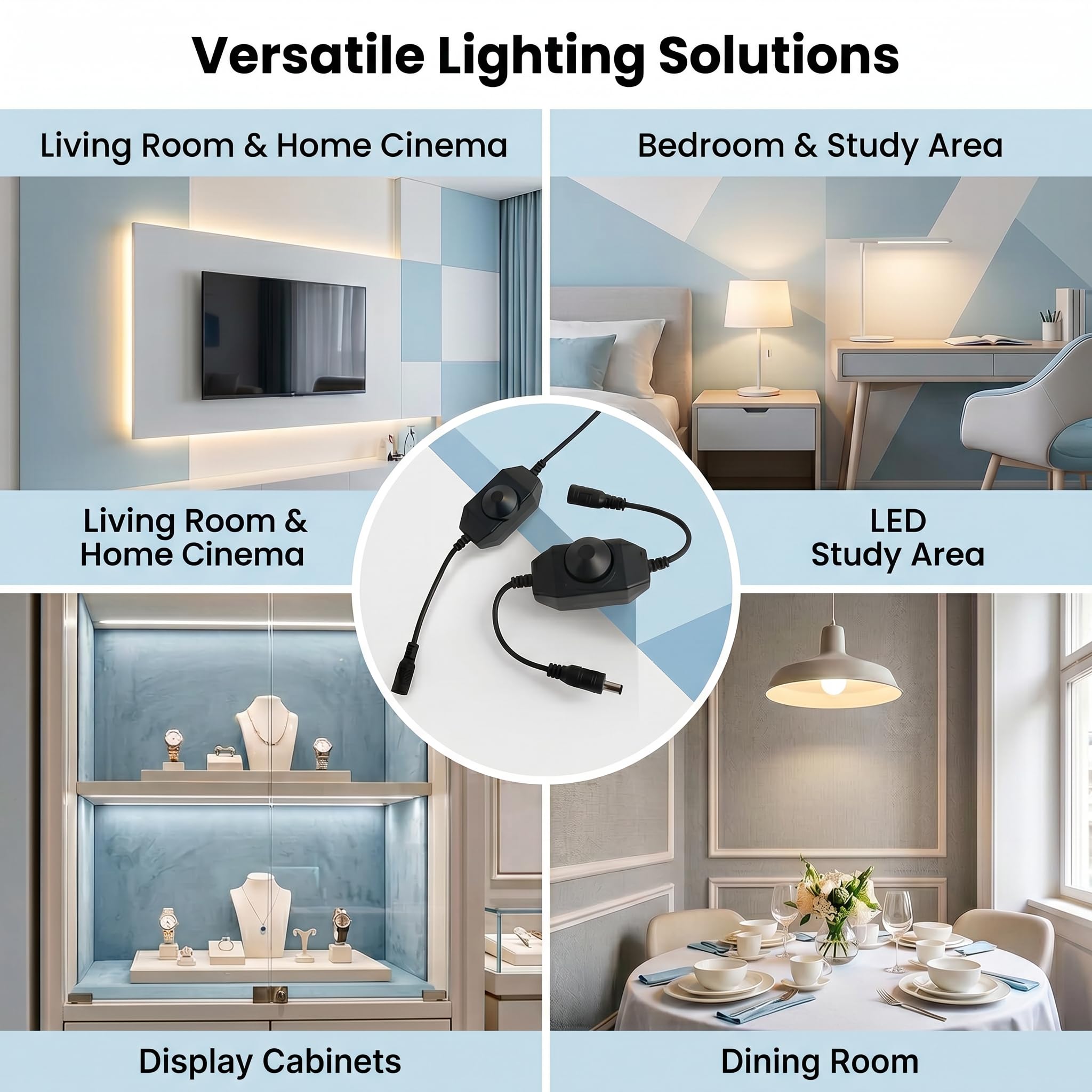 2 Stück LED-Dimmer DC 12 V 24 V, Dimmer LED, 12 V, 24 V, PWM, drehbarer Lichtstärkeregler mit Schalter, Linie für einfarbige LED-Streifen, 3528 5050 5630, Lichterkette und Beleuchtung