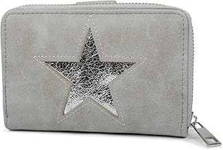 styleBREAKER Sac Portefeuille à étoile avec Aspect Paillette ou métallique, Fermeture éclair, Porte-Monnaie, Femme 02040076, Couleur:Gris Clair/Argent métallisé