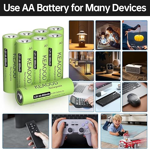 Miniatura 5 de Ni-MH - Baterías solares AA recargables de 1.2 V, precargadas, 600 mAh, doble A, para luces solares, luces de cadena, luces de camino (AA 600 mAh,