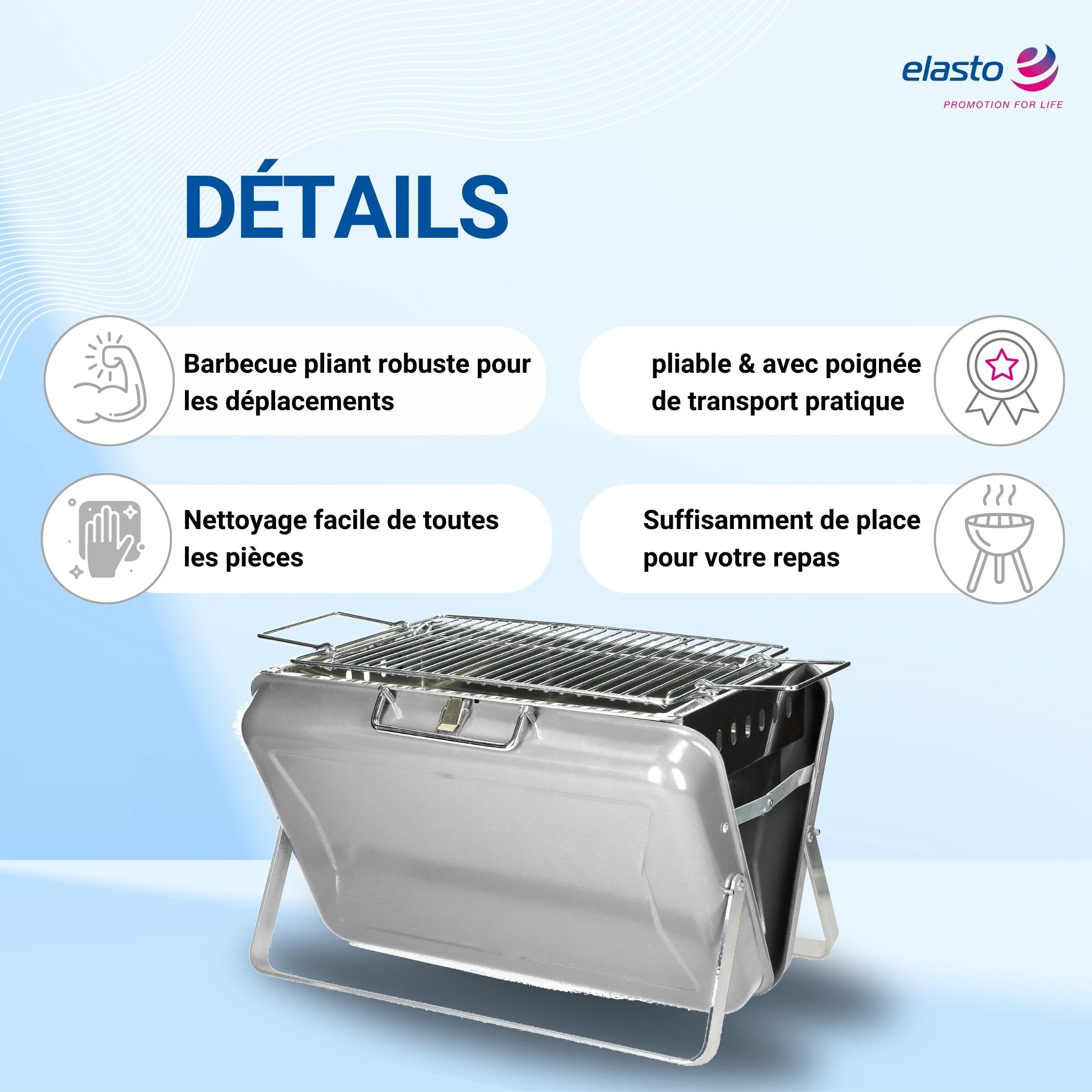 Barbecue au charbon de bois portable « portable » - Barbecue valise avec poignée de transport et grille de cuisson - Barbecue à charbon pour jusqu'à 4 personnes - Barbecue mobile pour les déplacements